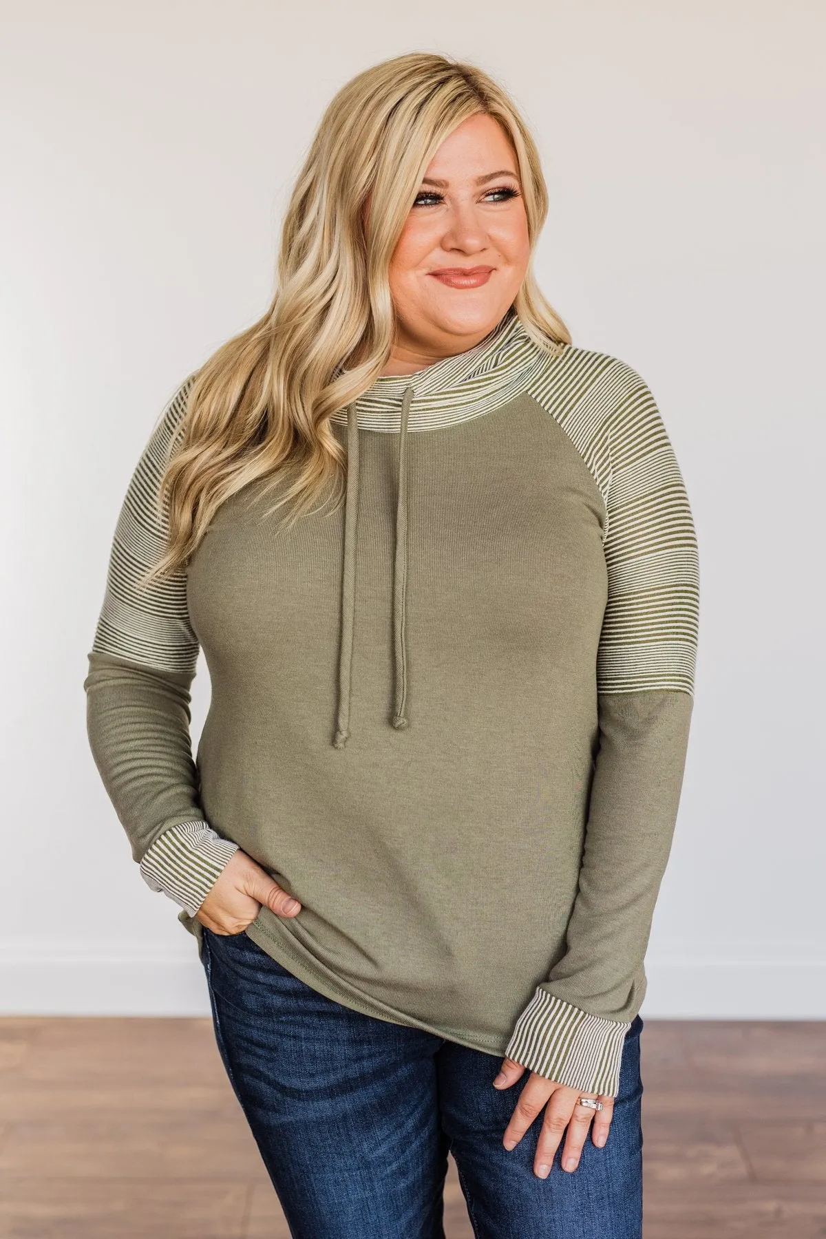 Explore With Me Cowl Neck Top- Olive