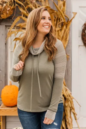 Explore With Me Cowl Neck Top- Olive