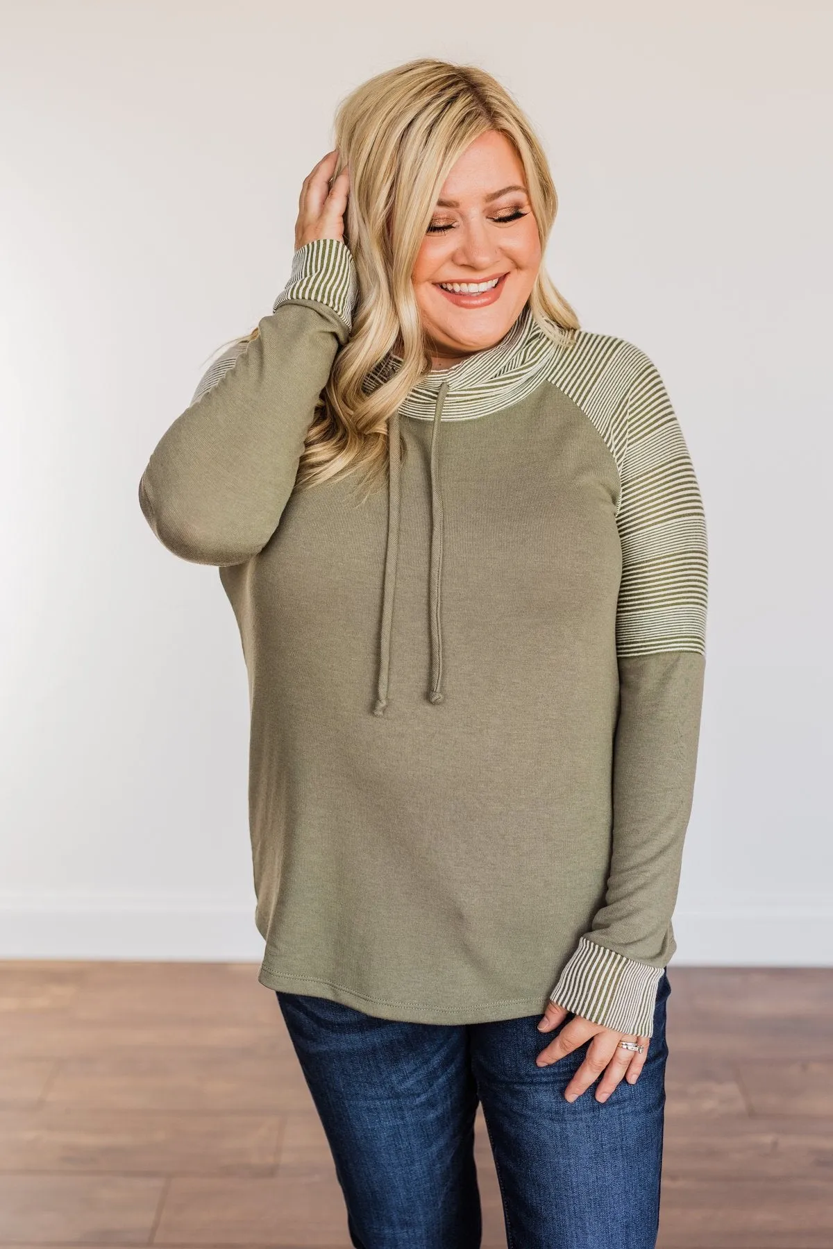 Explore With Me Cowl Neck Top- Olive