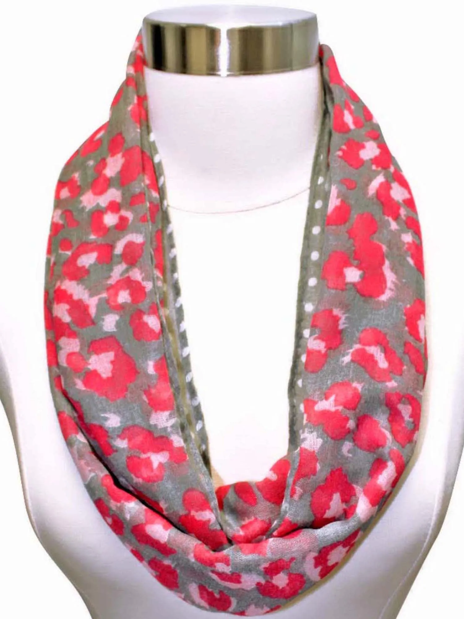 Fuchsia & Gray Leopard & Polka Dot Infinity Scarf