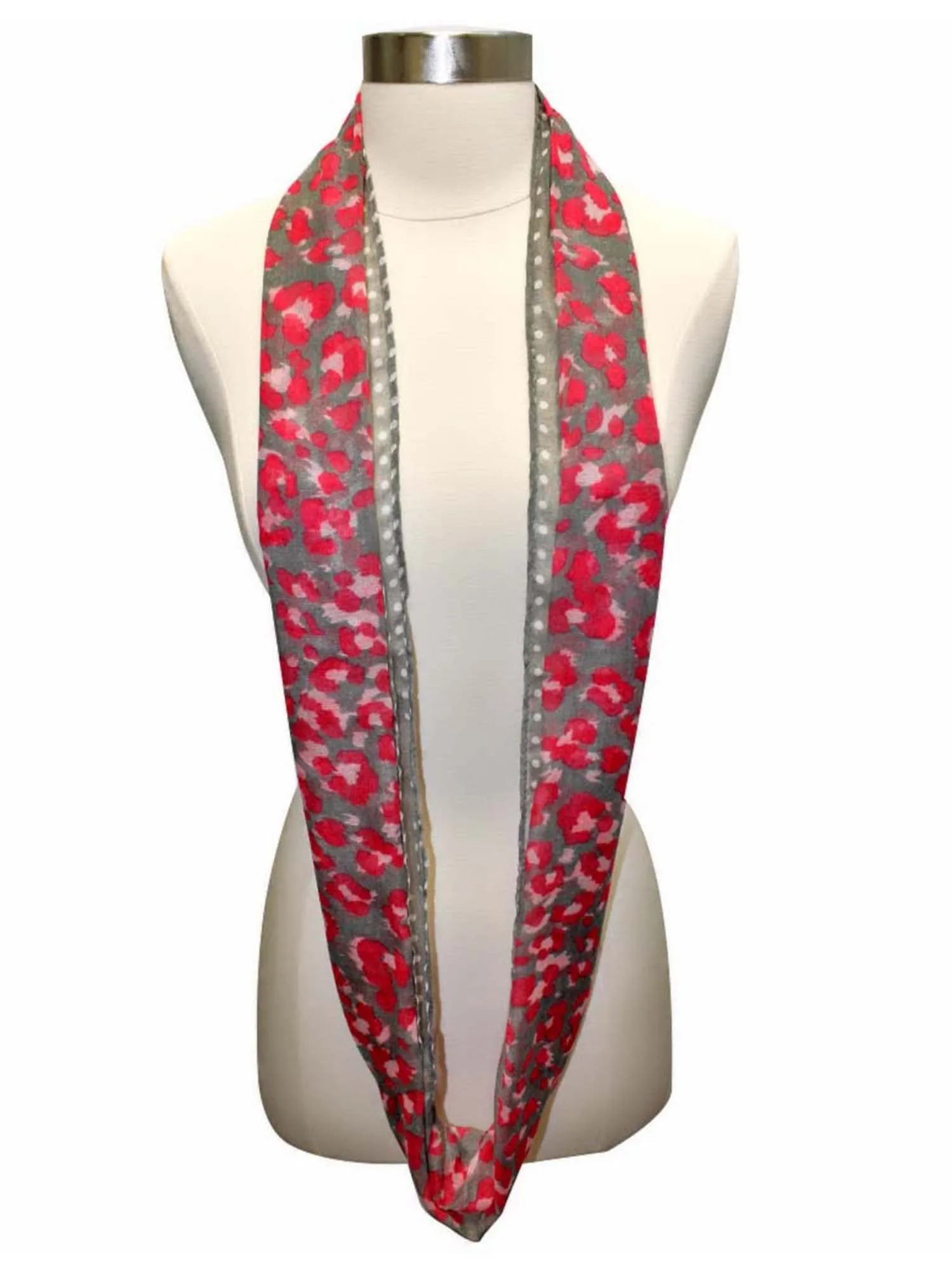 Fuchsia & Gray Leopard & Polka Dot Infinity Scarf