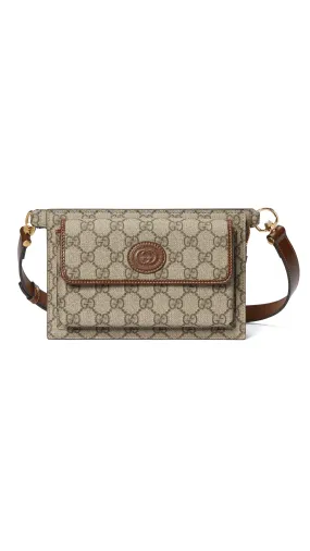 GG Belt Bag with Interlocking G - Beige/Ebony/Brown