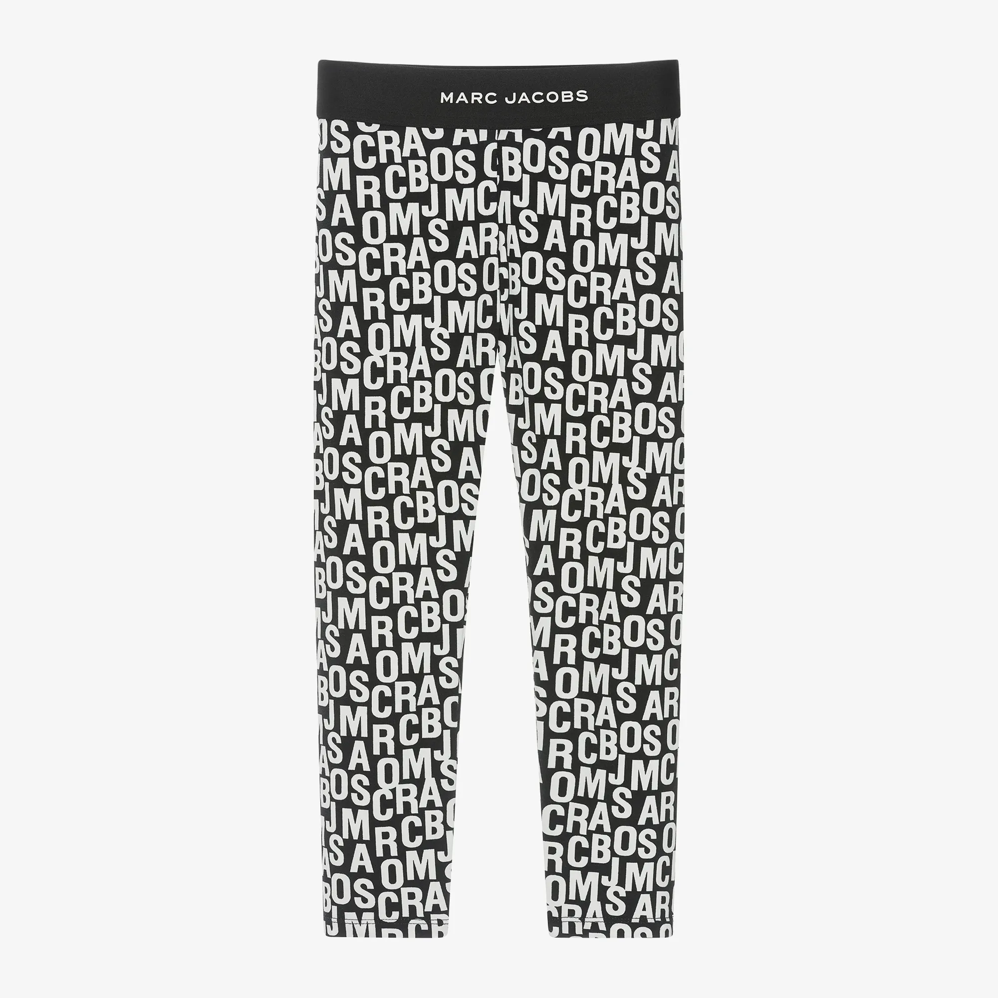 Girls Black Jumbled Logo Cotton Leggings