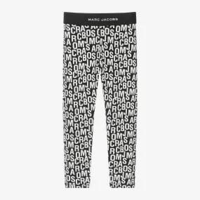 Girls Black Jumbled Logo Cotton Leggings