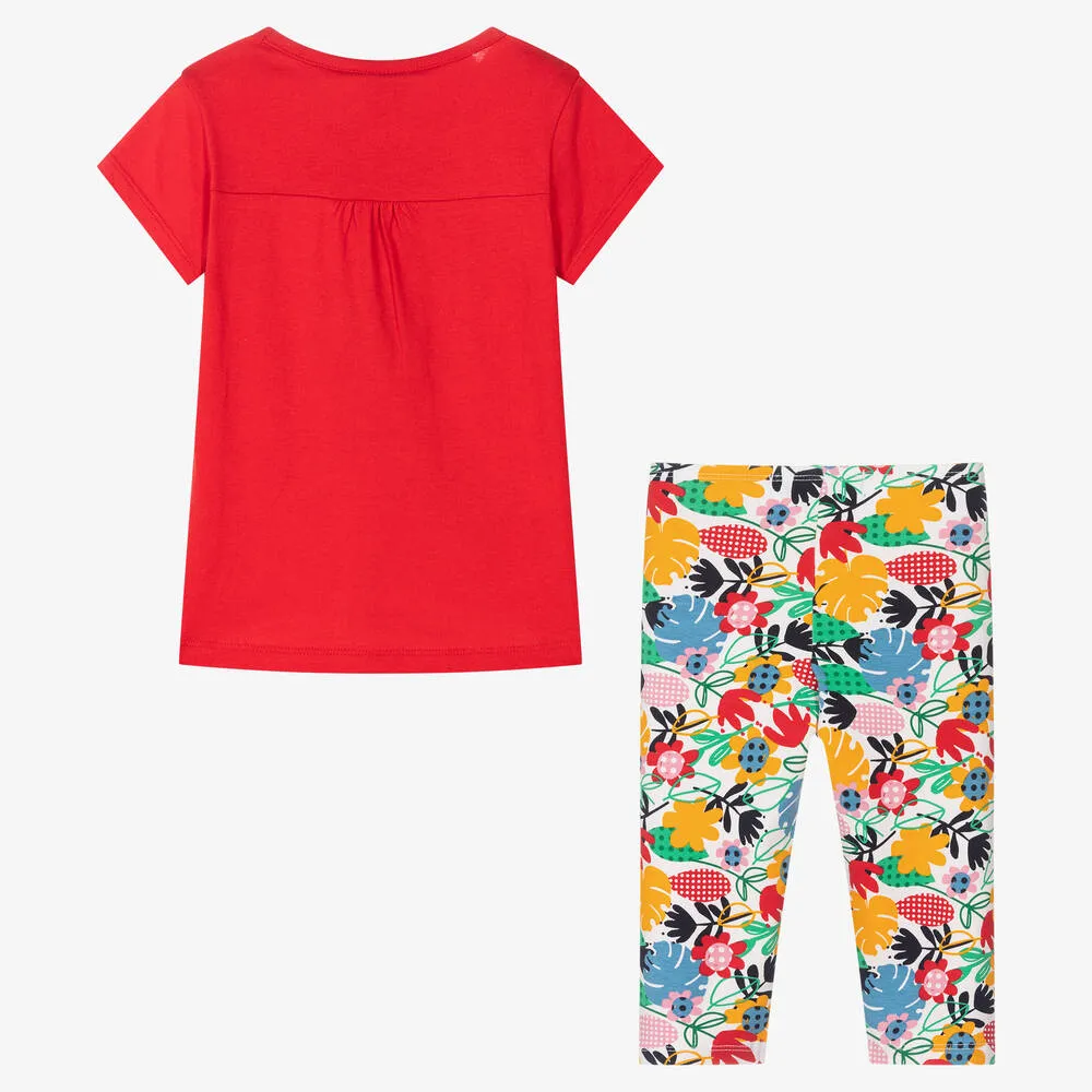 Girls Red Floral Cotton Leggings Set