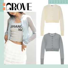 GROVE  |Nylon Street Style Long Sleeves Plain Logo Cardigans