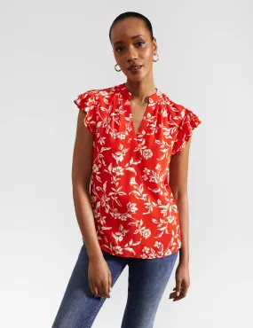 Hobbs Women's Floral Notch Neck Top - 12 - Red, Red