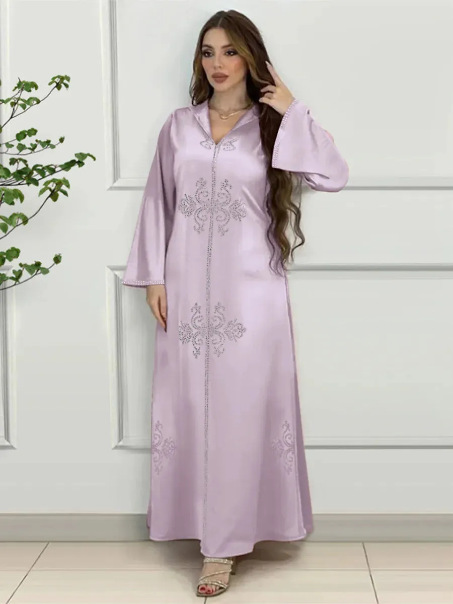 Hooded Long Sleeve Robe With Sashes Moroccan Women Jilbab