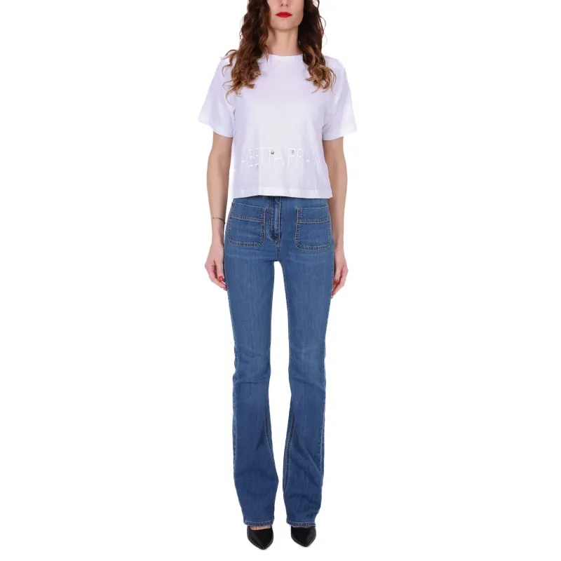 JEANS GAMBA DRITTA IN DENIM STRETCH, BLU