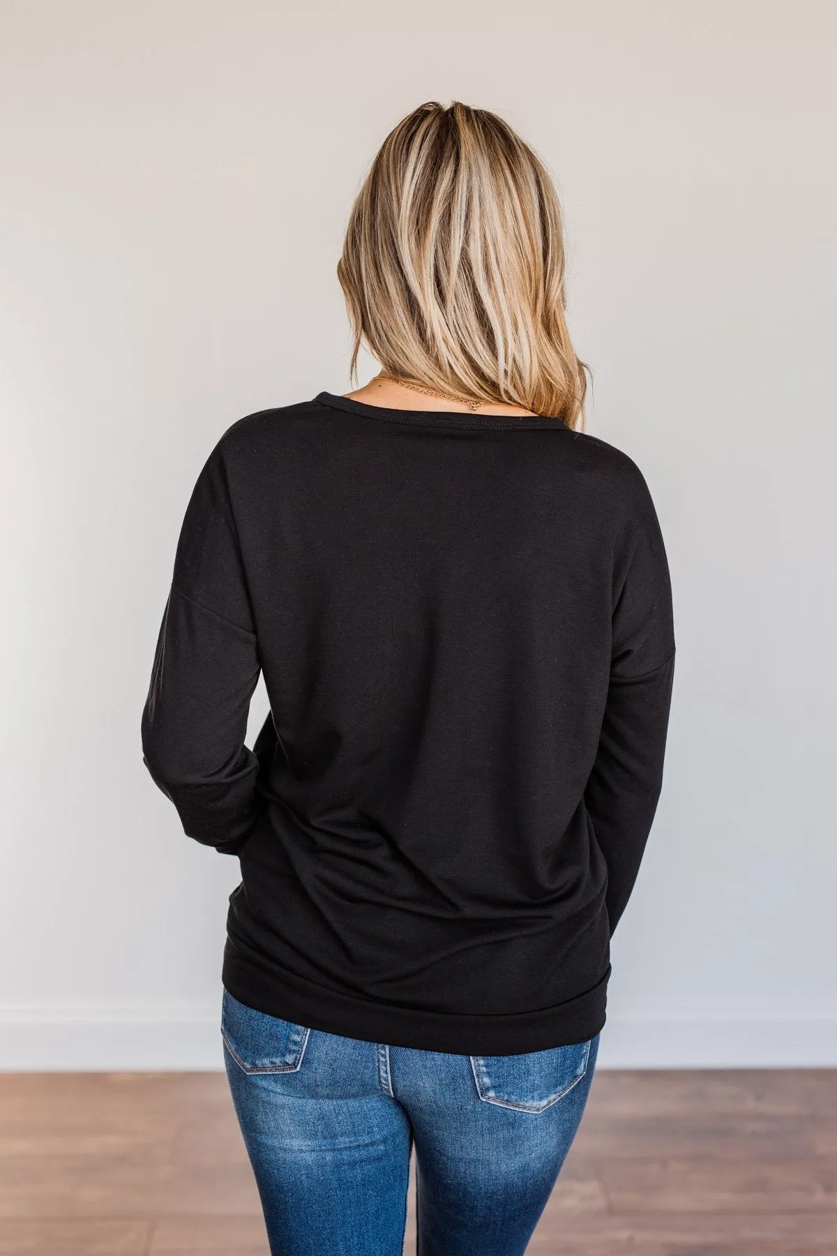 Just For Fun Criss Cross Long Sleeve Top- Black