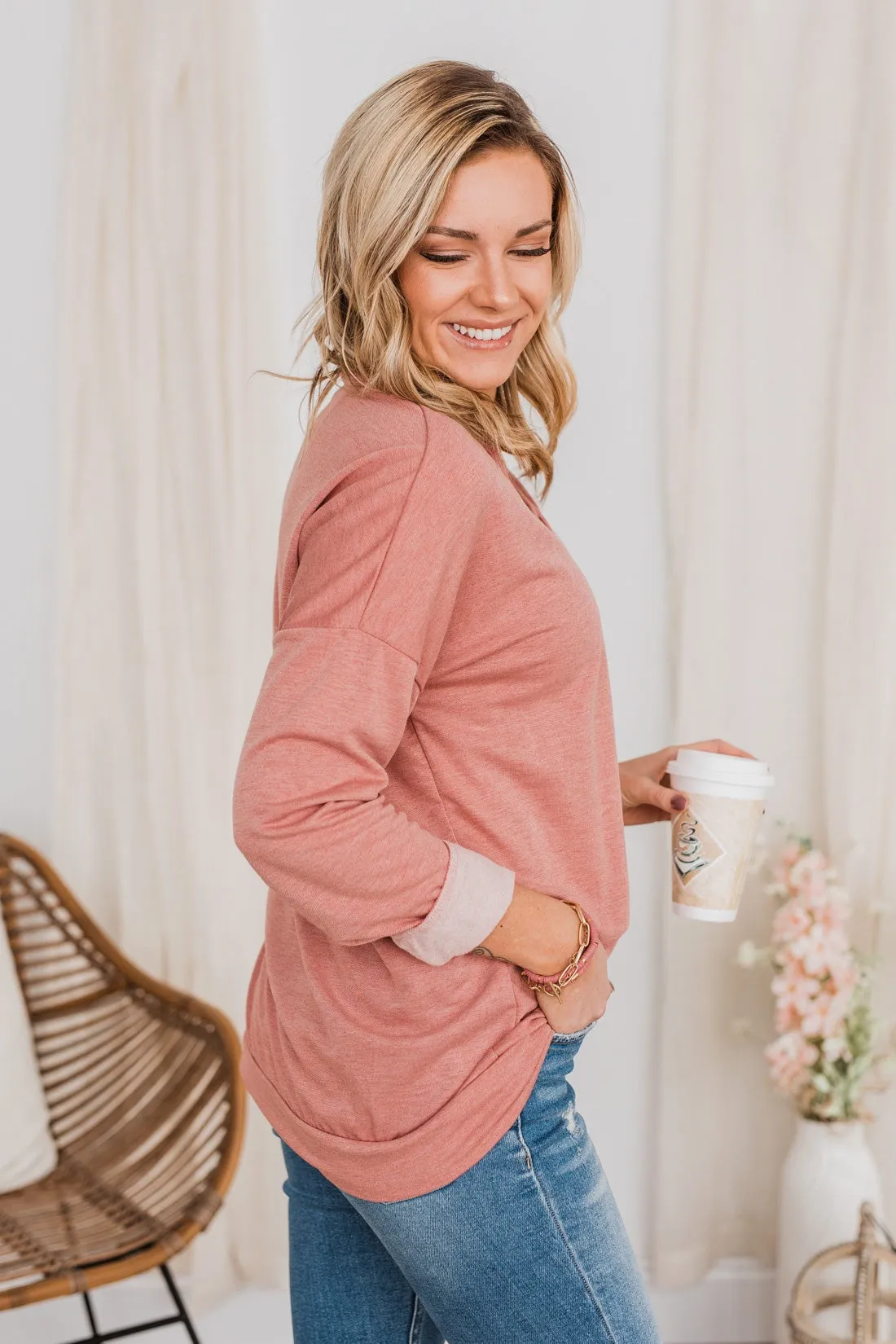 Just For Fun Criss Cross Long Sleeve Top- Mauve