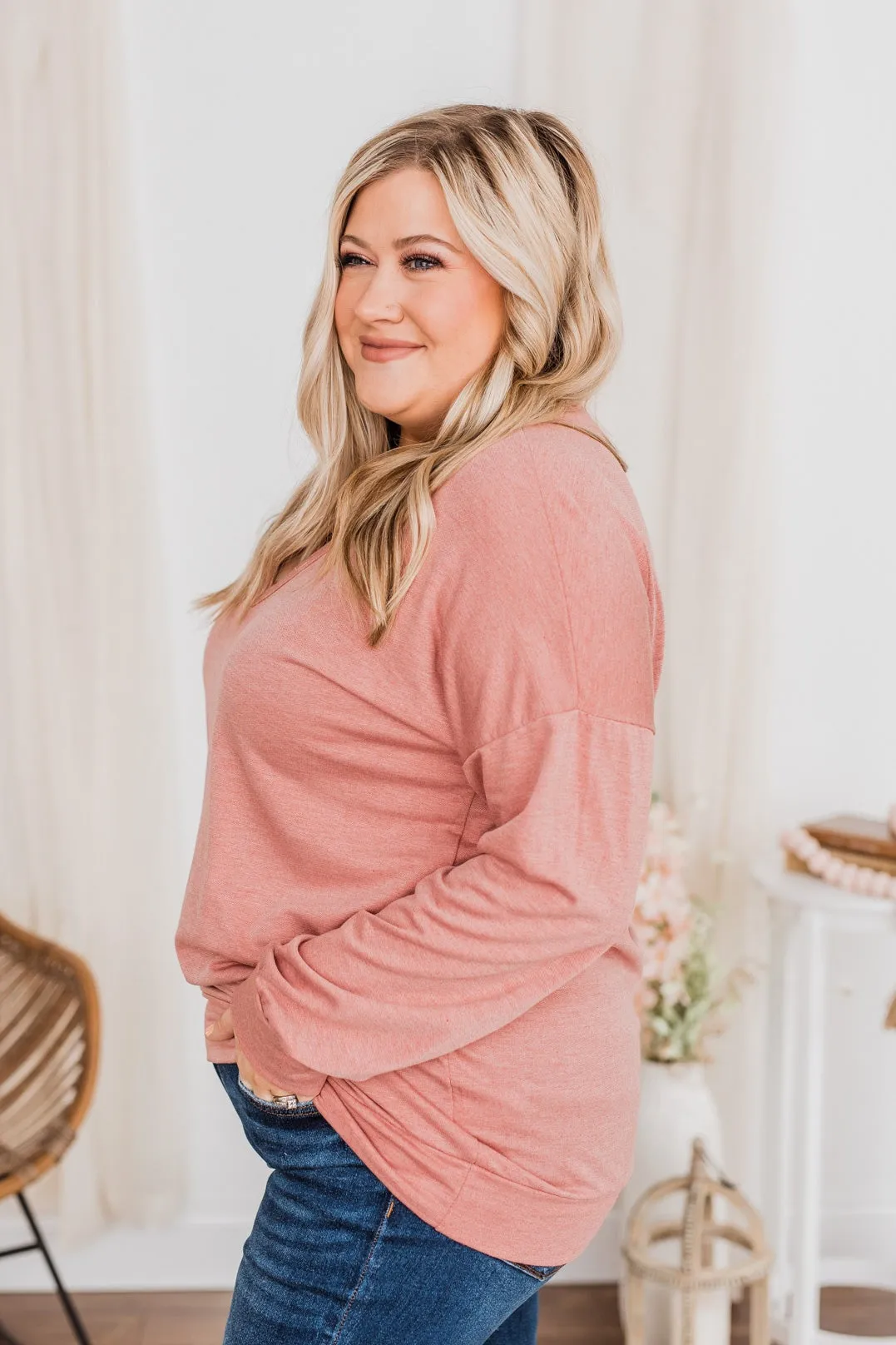 Just For Fun Criss Cross Long Sleeve Top- Mauve