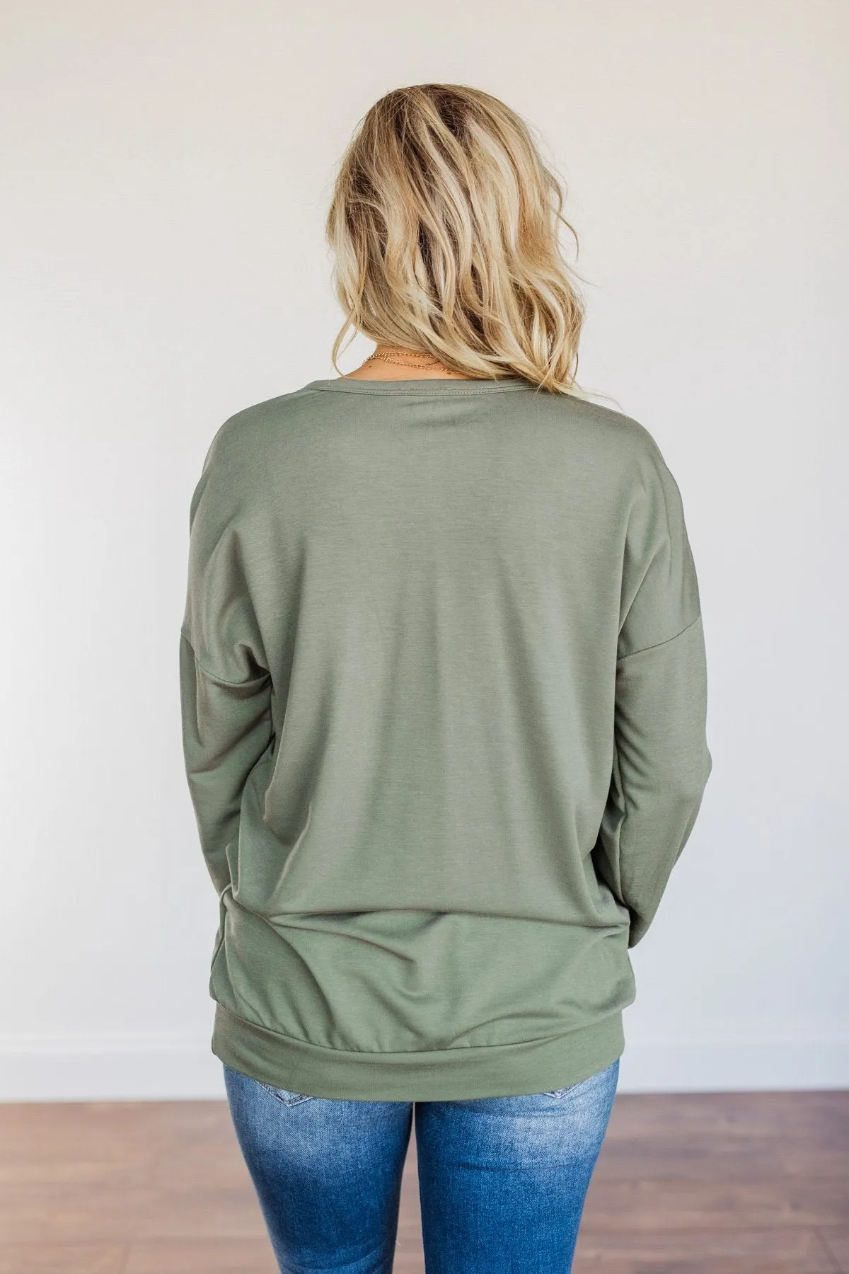 Just For Fun Criss Cross Long Sleeve Top- Olive