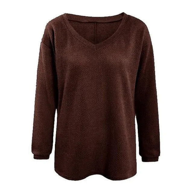 Korean Women Sweater Oversize Loose Sexy V-Neck Long Sleeve Pullovers Knitted Jumper Knitwear Maglioni Donna Inverno#C113 SM6