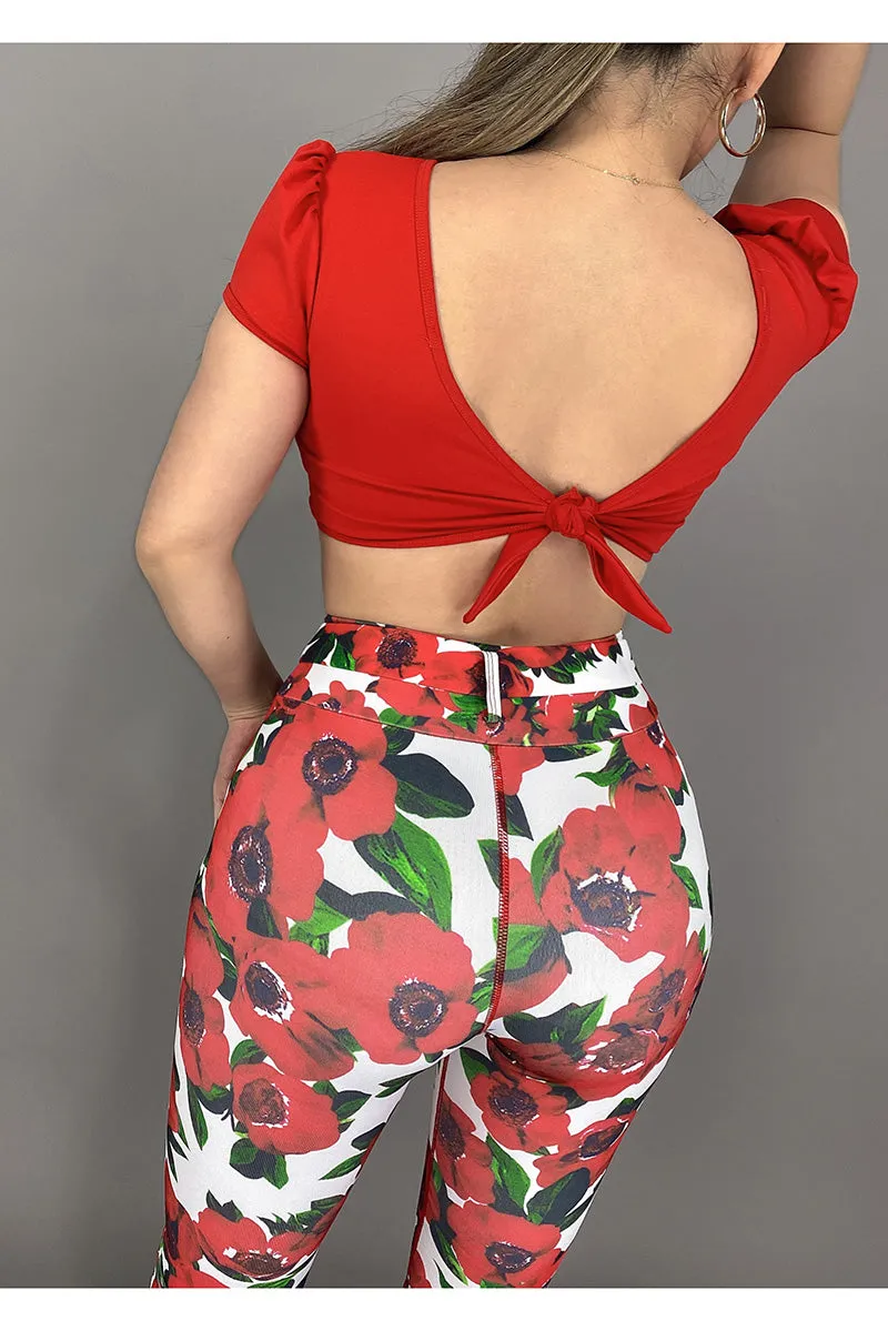 La Fitwear Legging Belt Red Floral