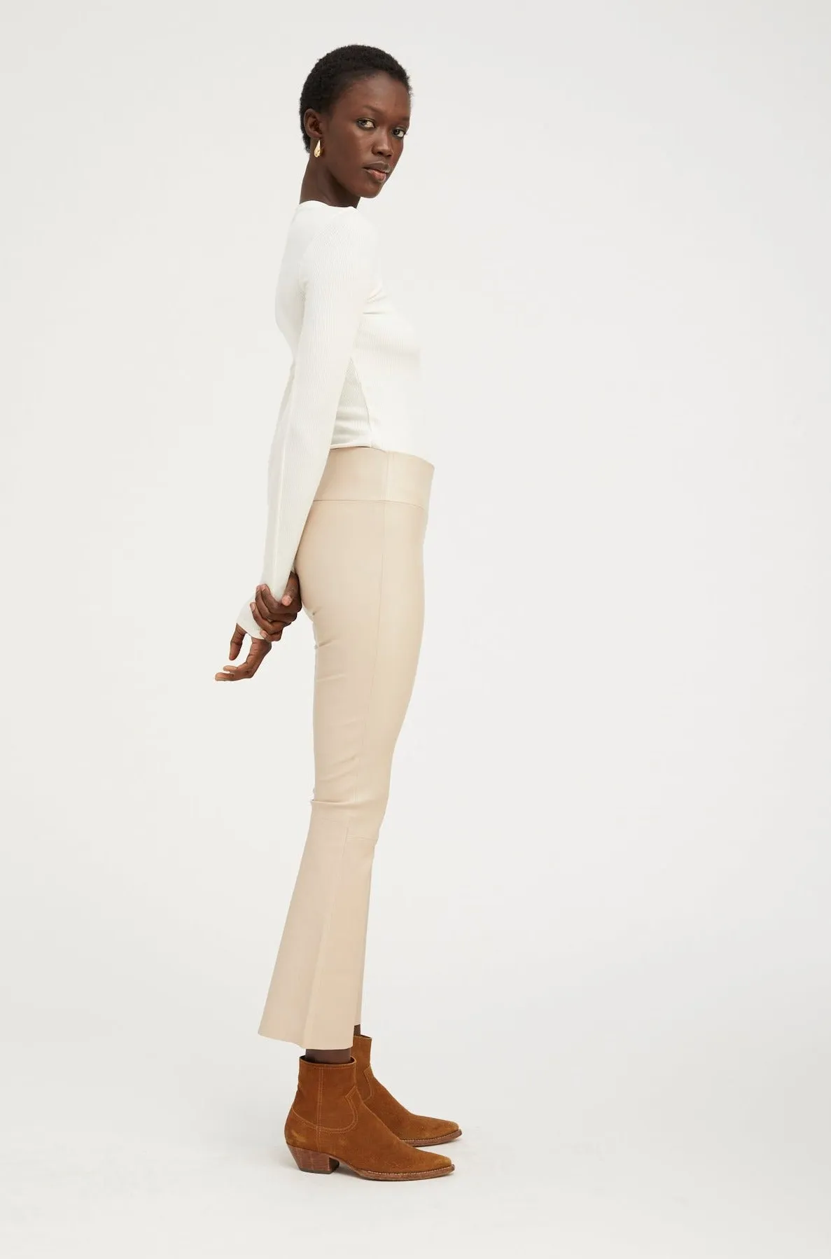 Latte Leather Ankle Flare Leggings