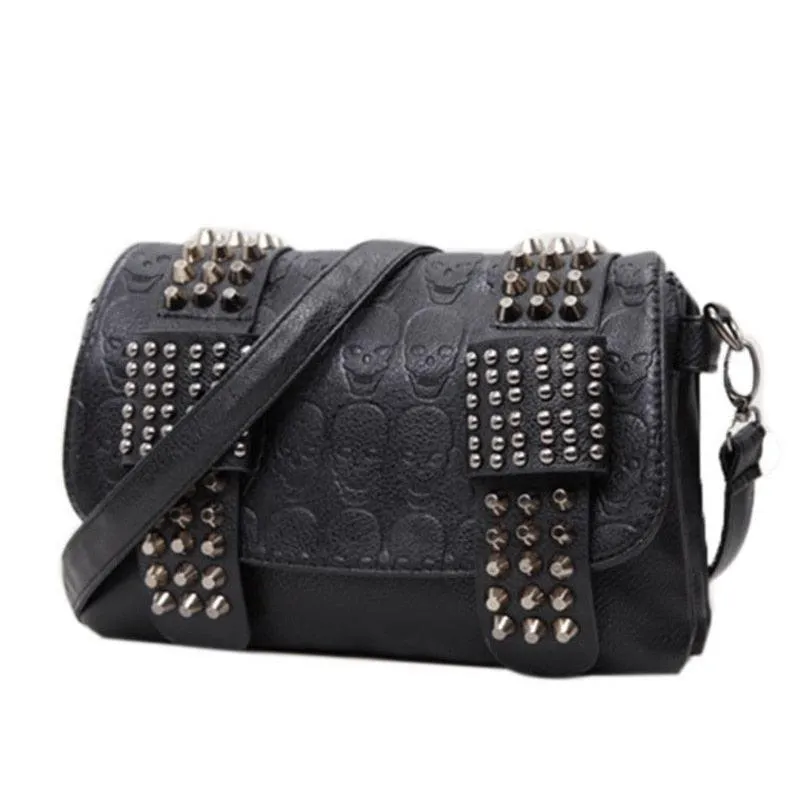 Leather Single Skull Rivet Shoulder Bag