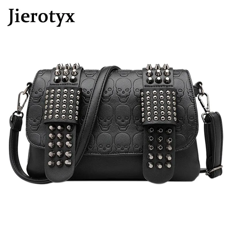 Leather Single Skull Rivet Shoulder Bag