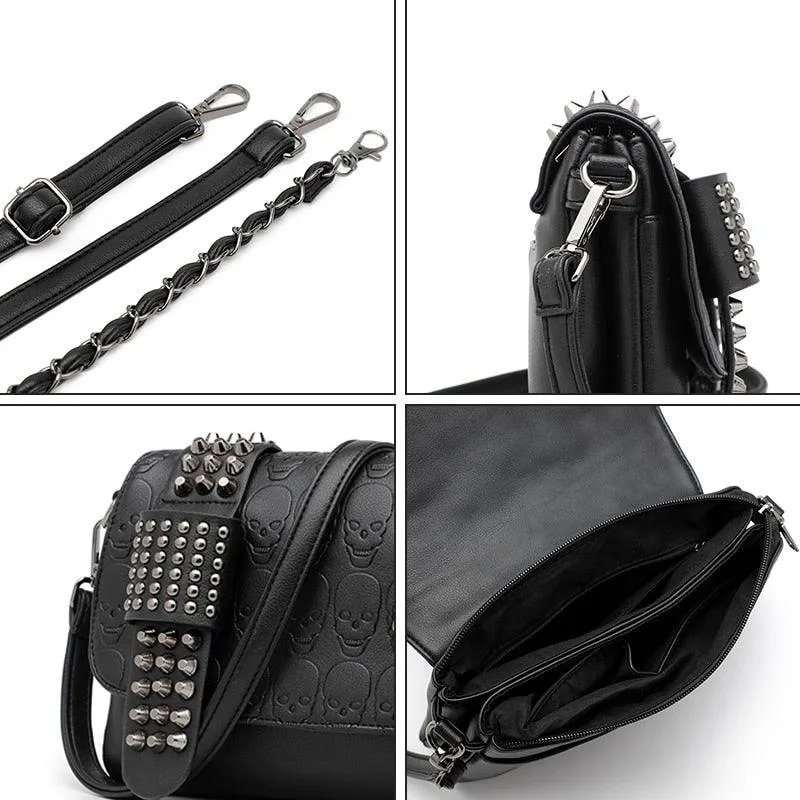 Leather Single Skull Rivet Shoulder Bag