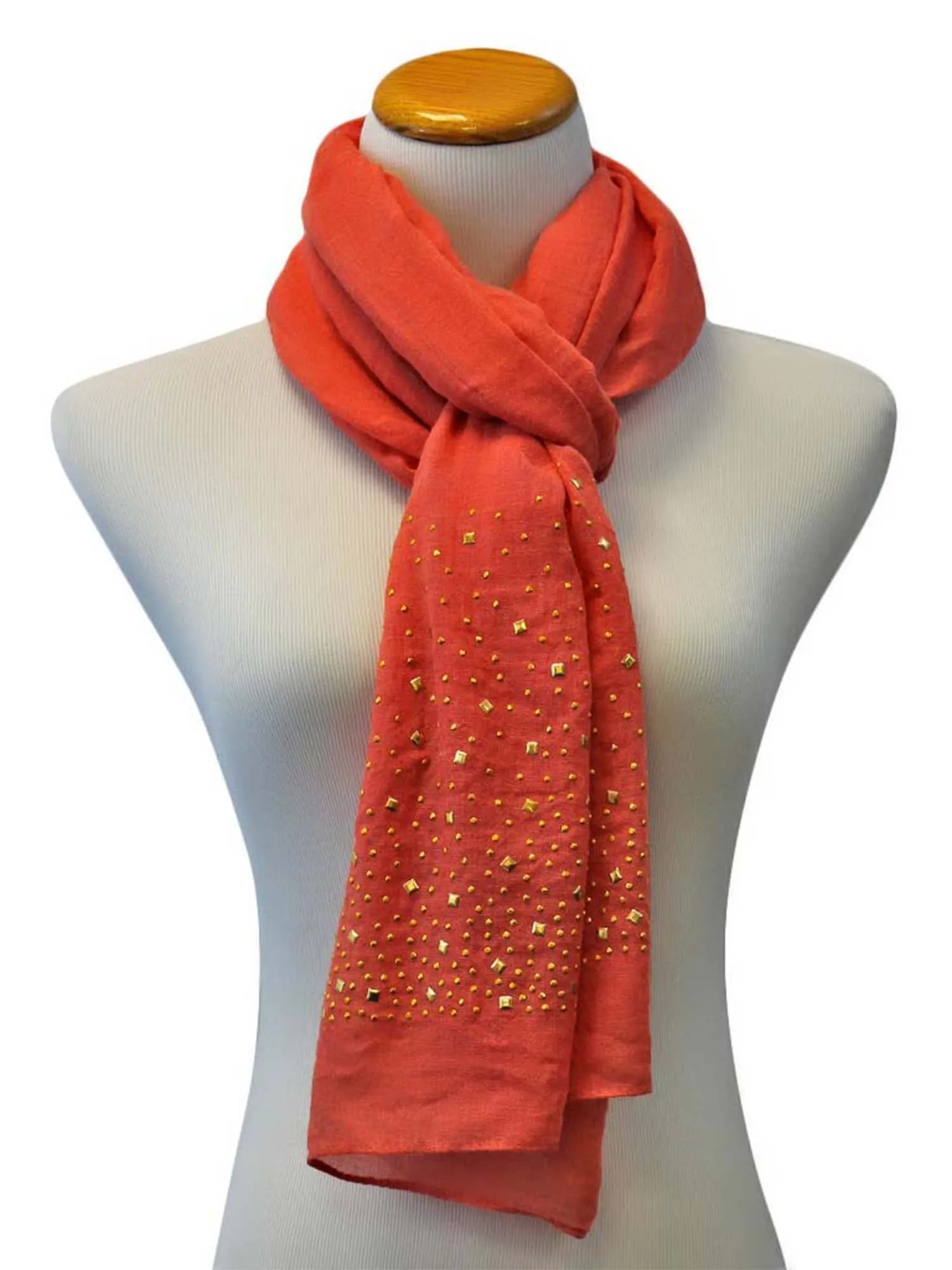 Light Long Scarf With Golden Studs