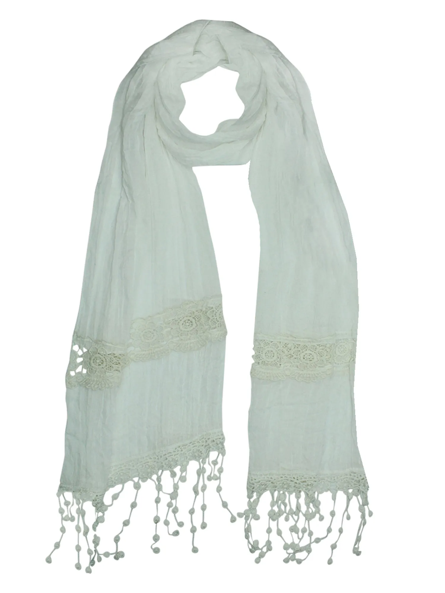 Lightweight Scarf With Lace Fringe Trim