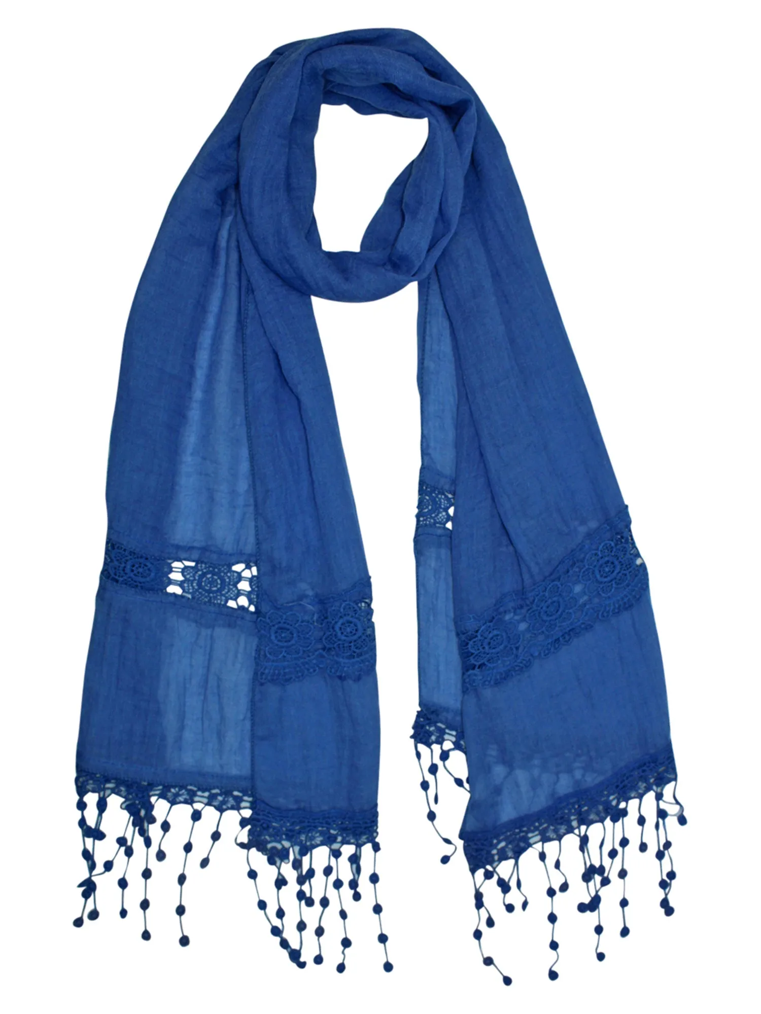 Lightweight Scarf With Lace Fringe Trim