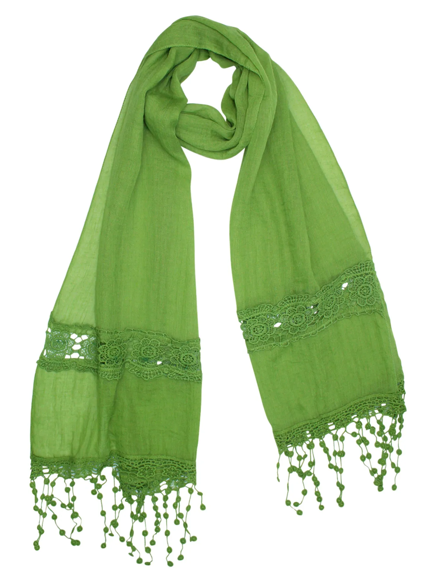 Lightweight Scarf With Lace Fringe Trim