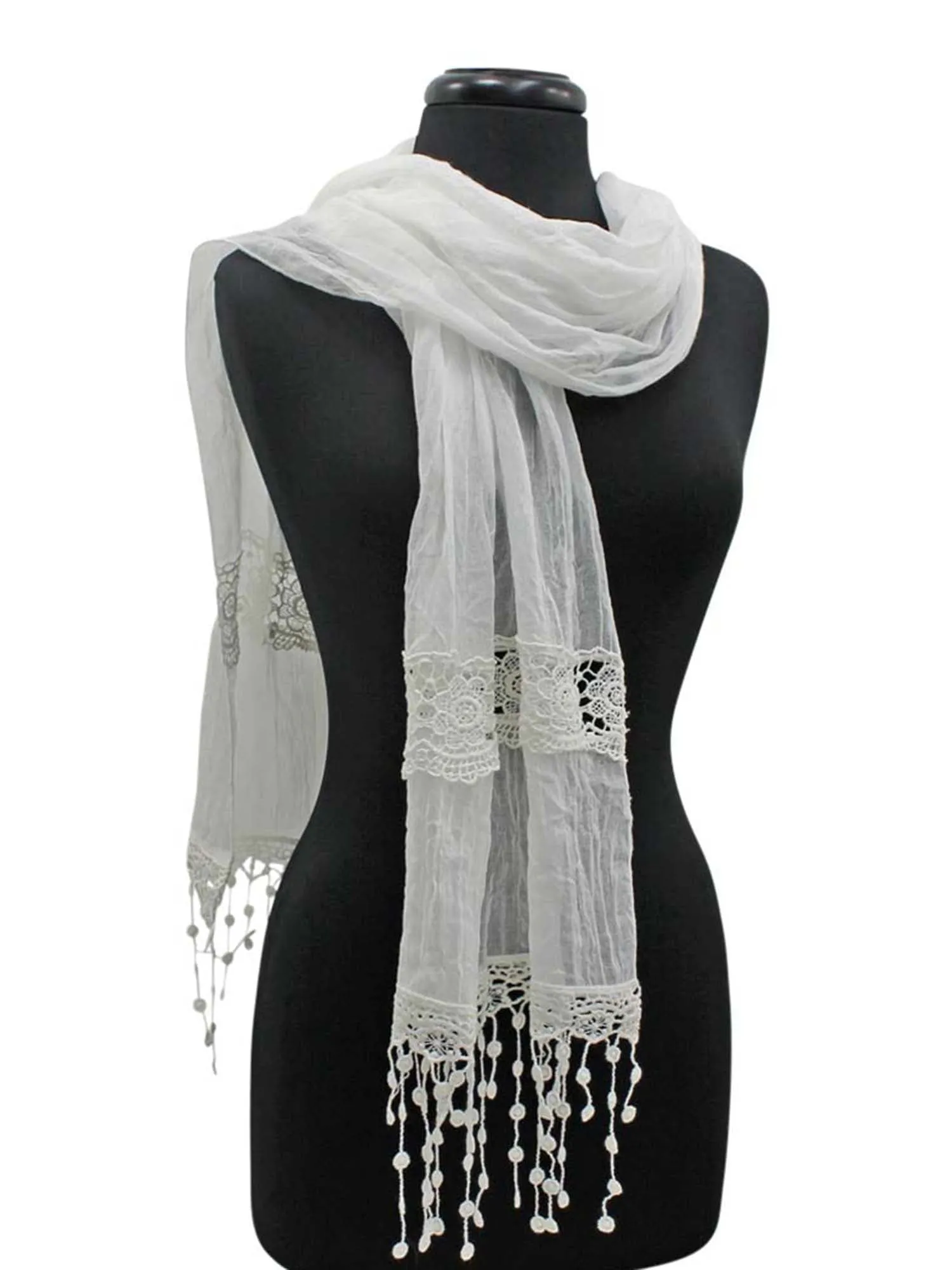 Lightweight Scarf With Lace Fringe Trim