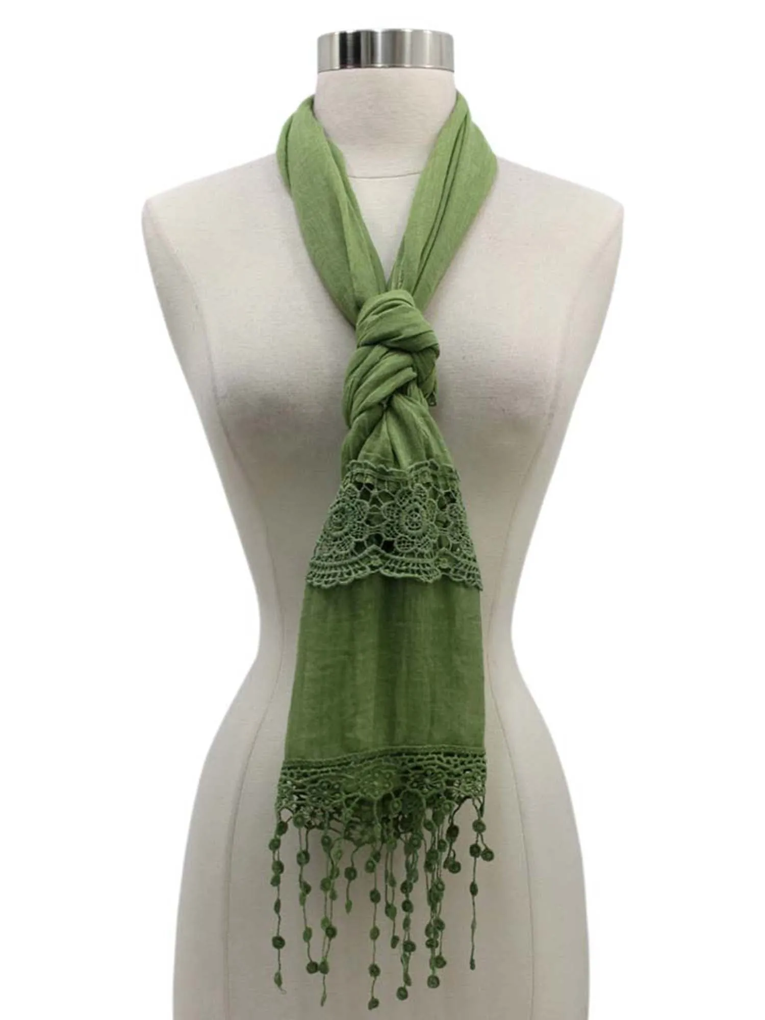 Lightweight Scarf With Lace Fringe Trim