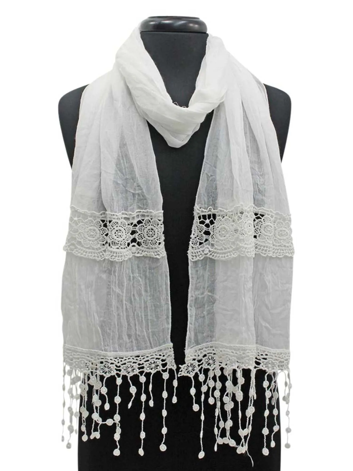 Lightweight Scarf With Lace Fringe Trim