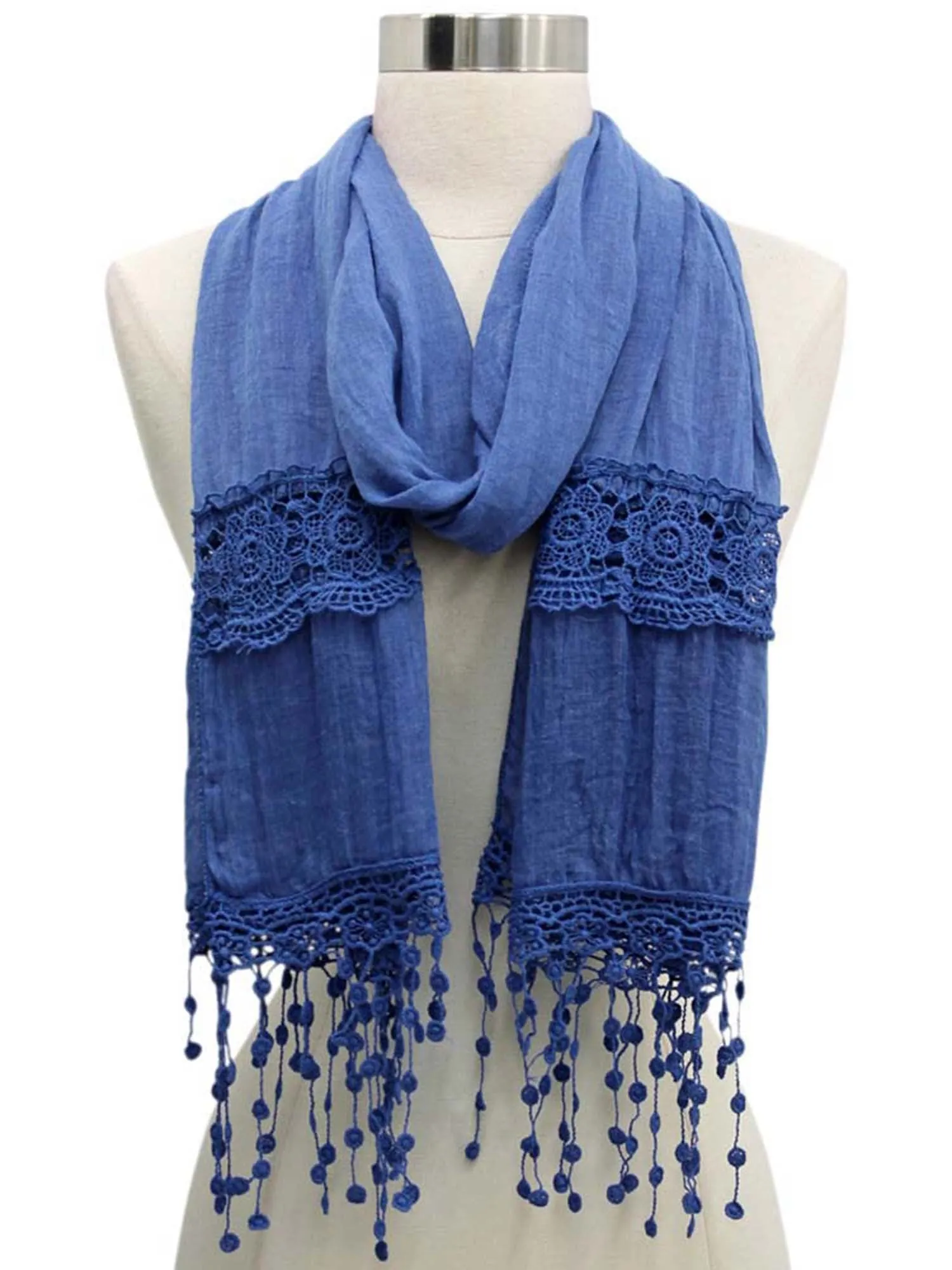 Lightweight Scarf With Lace Fringe Trim