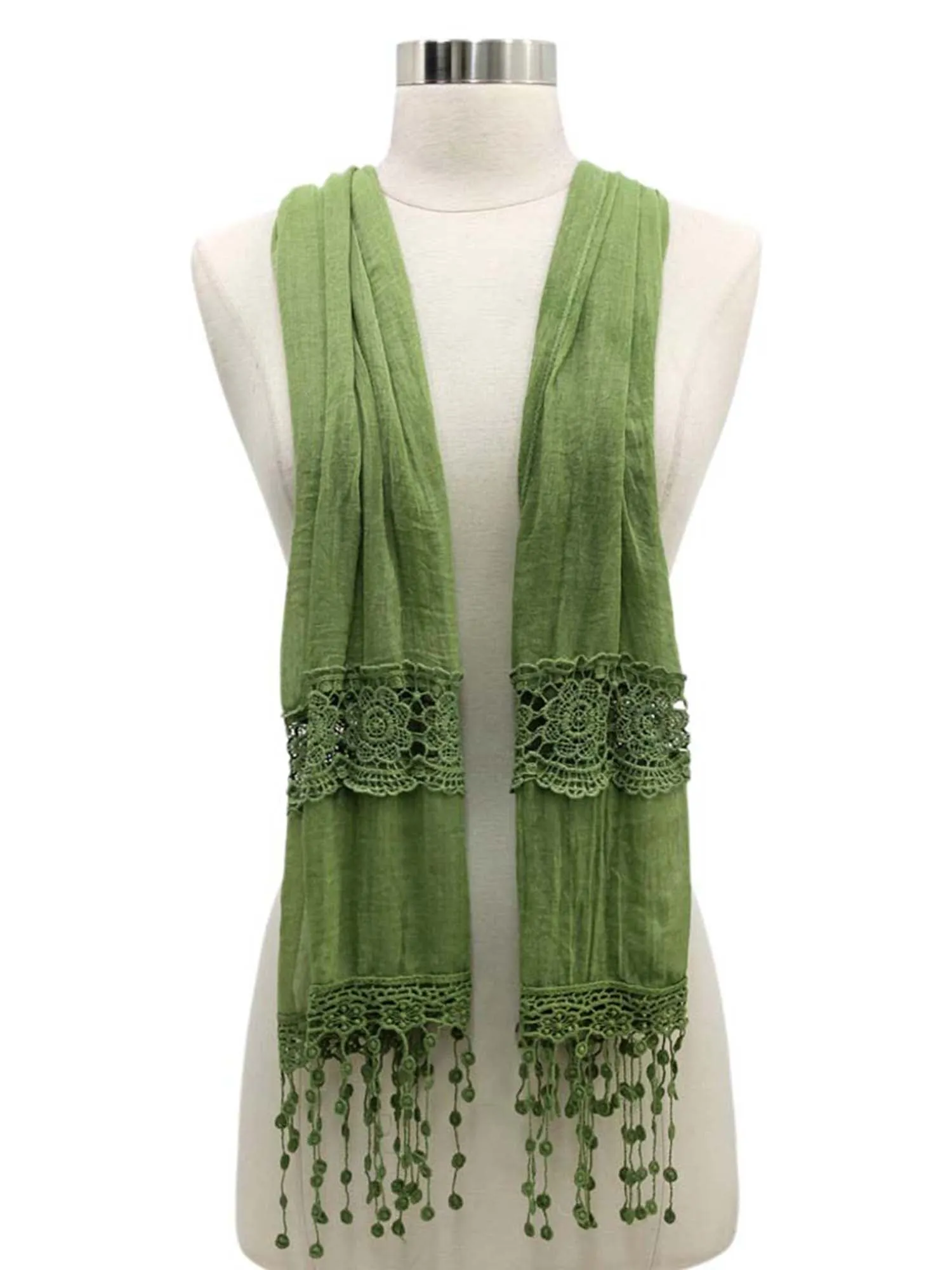 Lightweight Scarf With Lace Fringe Trim