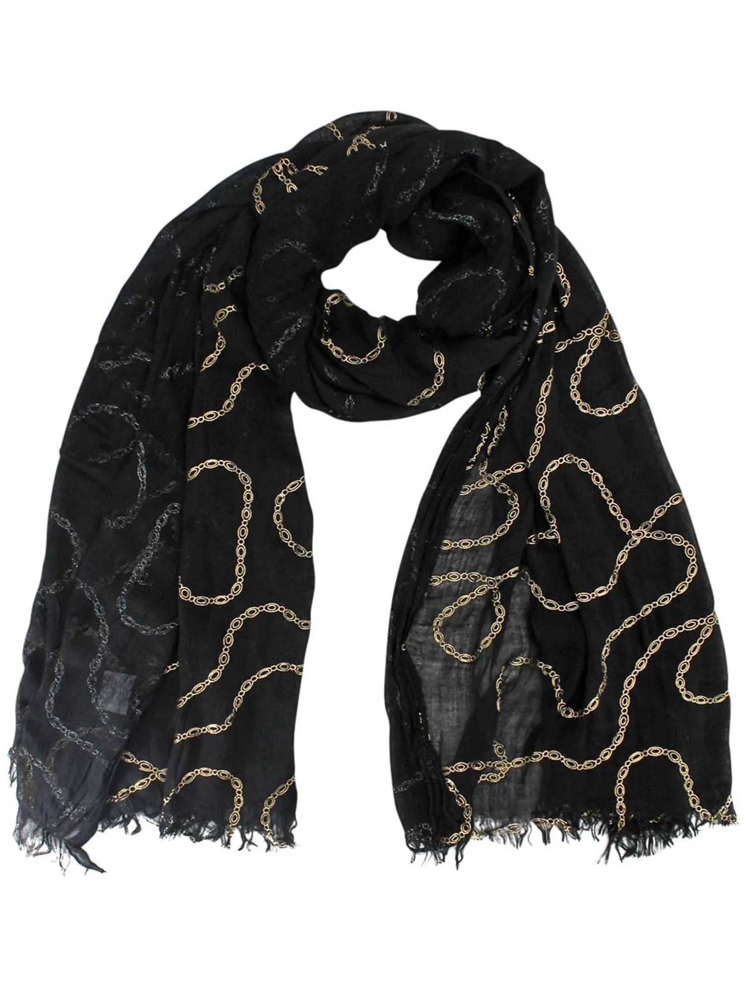 Long Crinkled Metallic Print Scarf Wrap