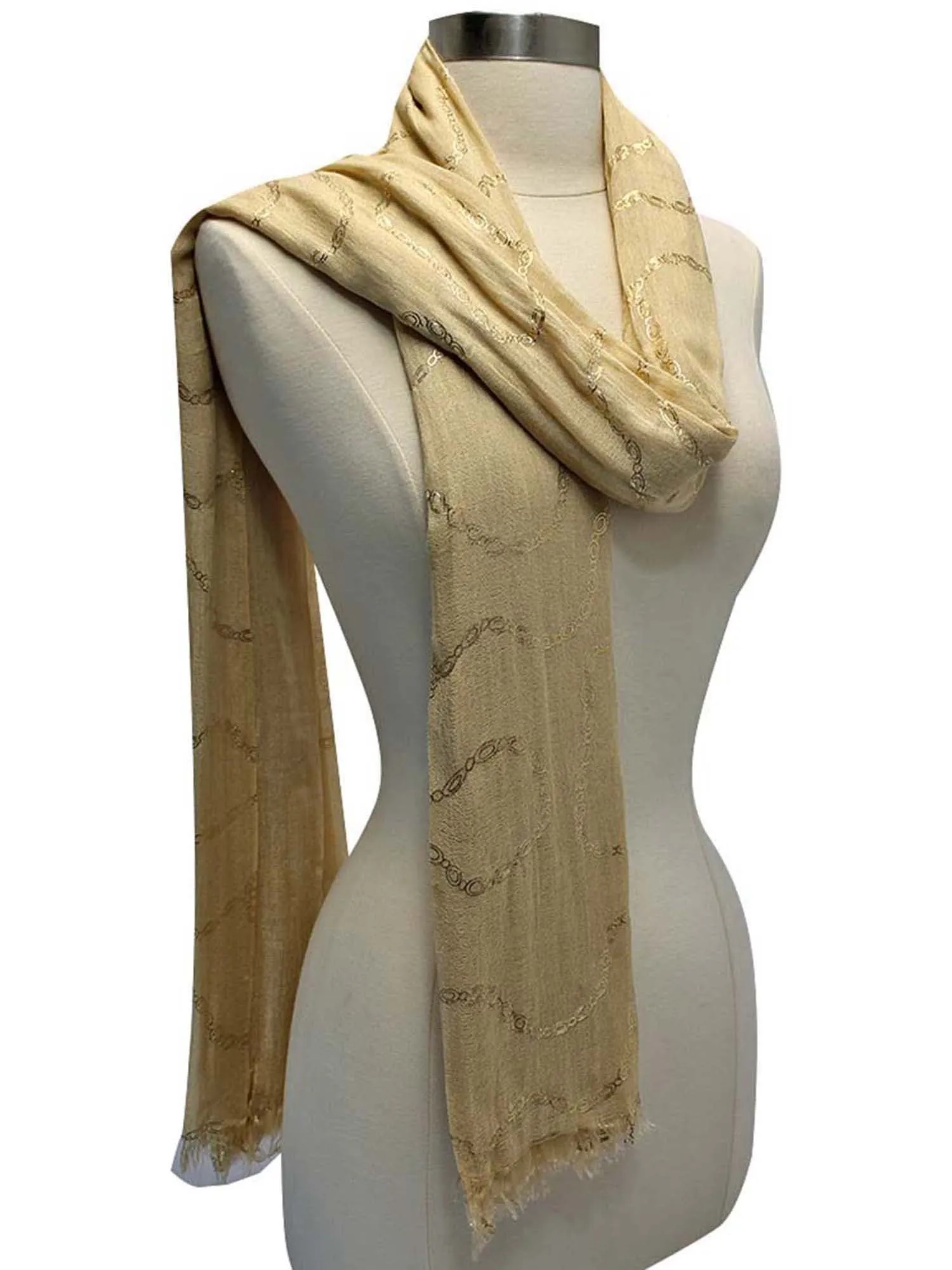 Long Crinkled Metallic Print Scarf Wrap