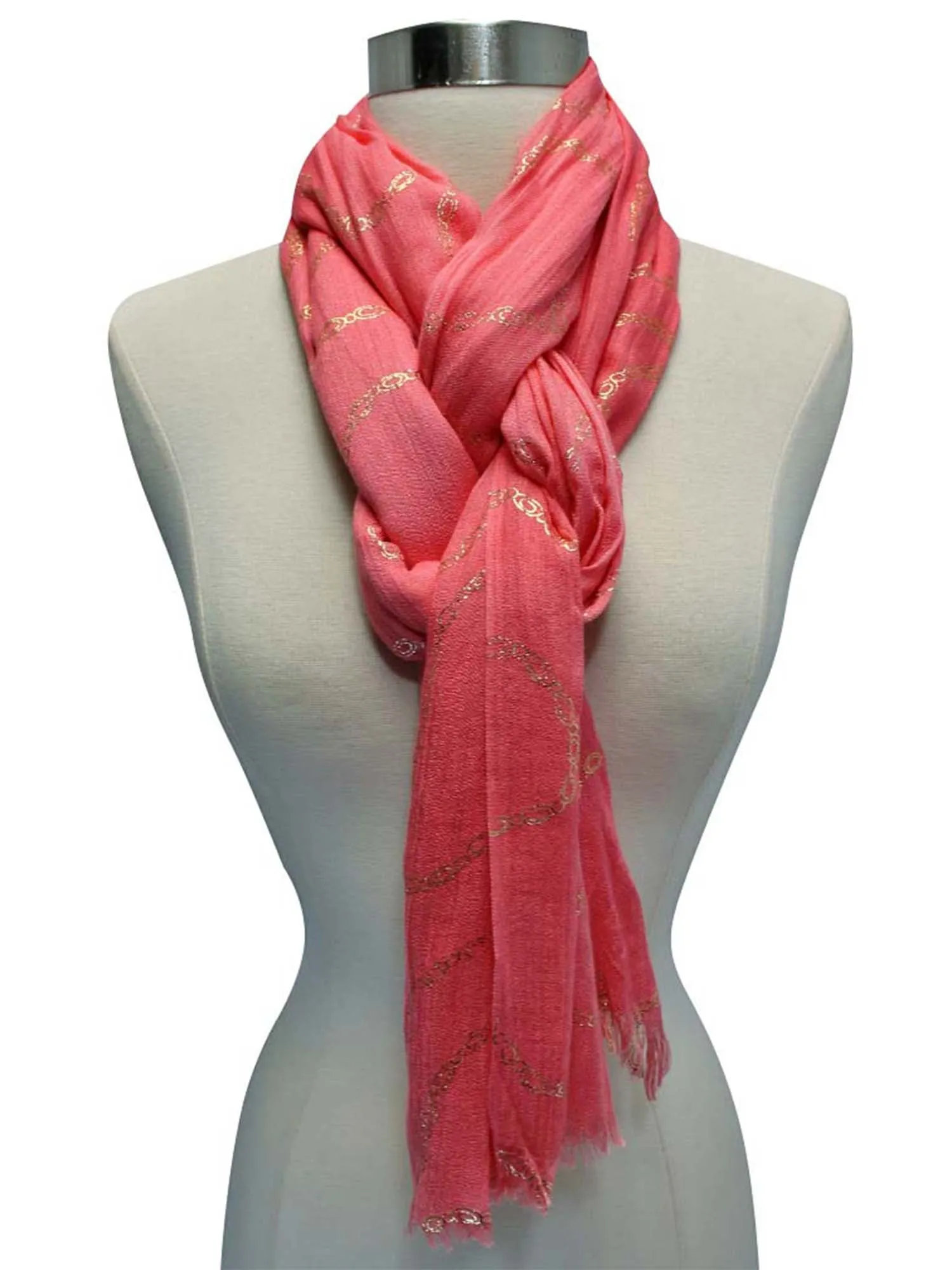 Long Crinkled Metallic Print Scarf Wrap