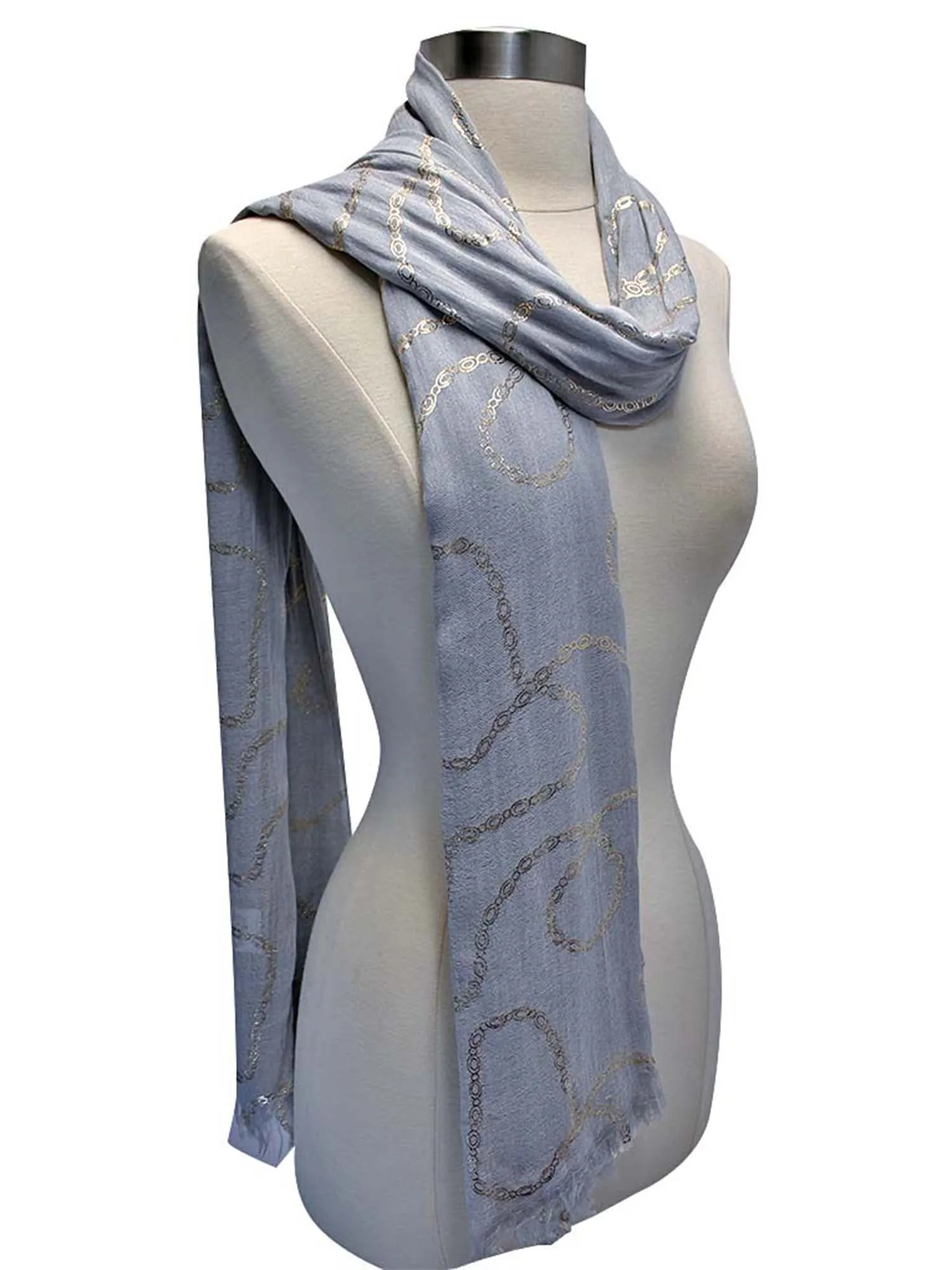 Long Crinkled Metallic Print Scarf Wrap