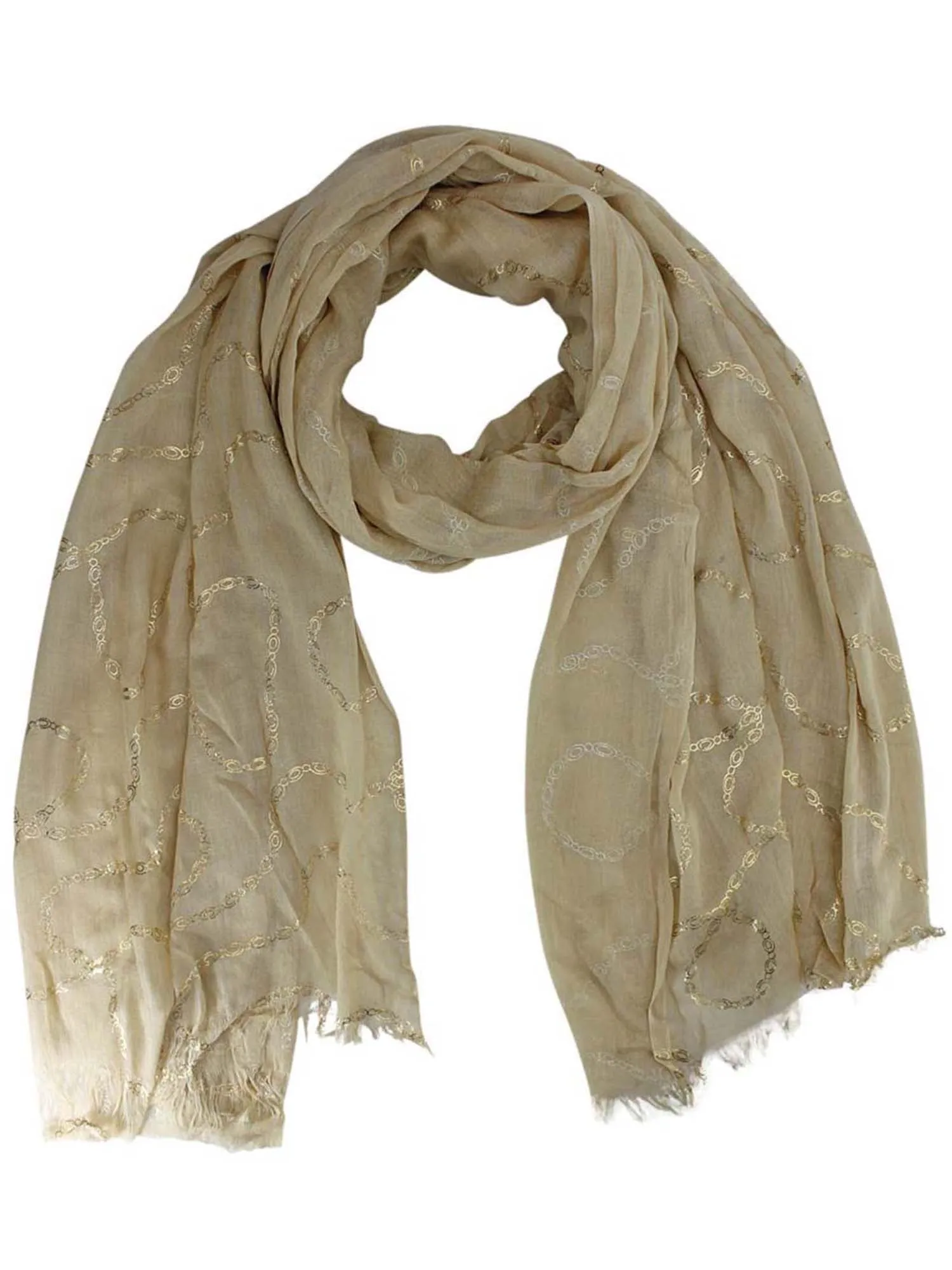 Long Crinkled Metallic Print Scarf Wrap