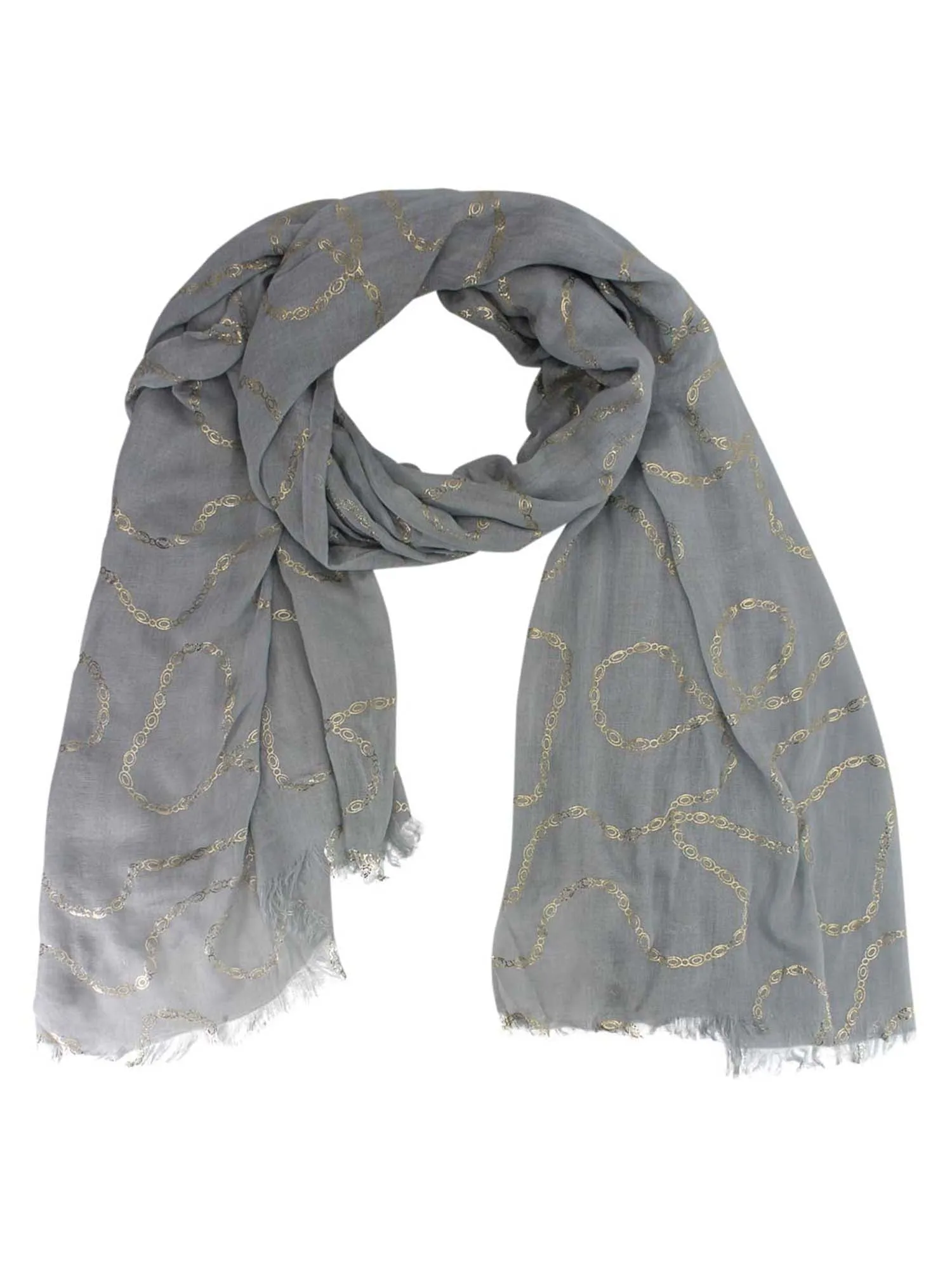 Long Crinkled Metallic Print Scarf Wrap