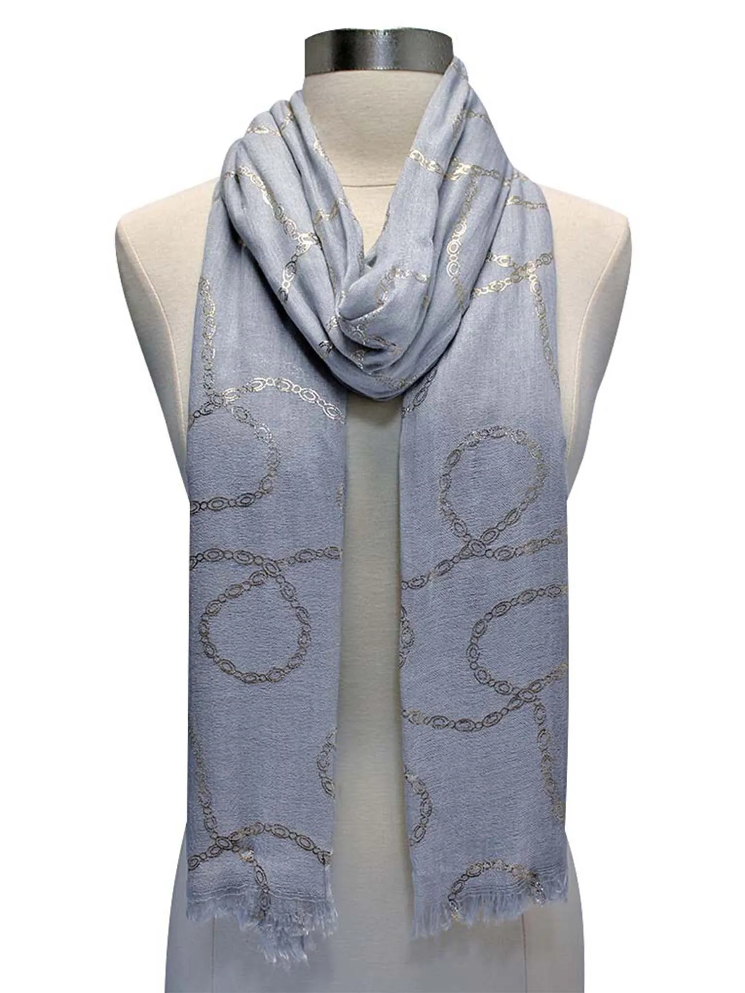 Long Crinkled Metallic Print Scarf Wrap