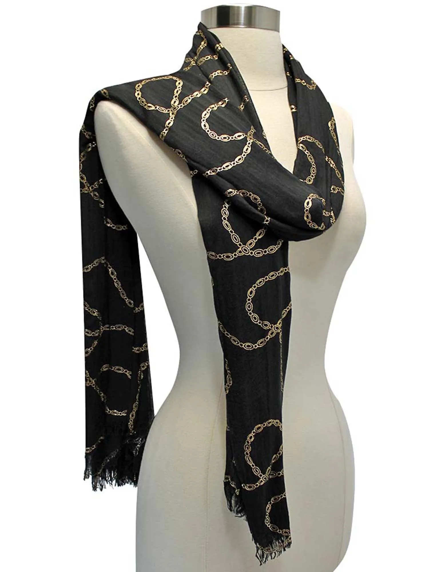 Long Crinkled Metallic Print Scarf Wrap