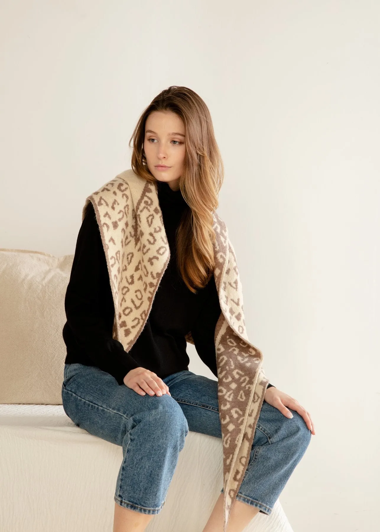 Look By M Leopard Pattern Diamond Scarf MSF2958