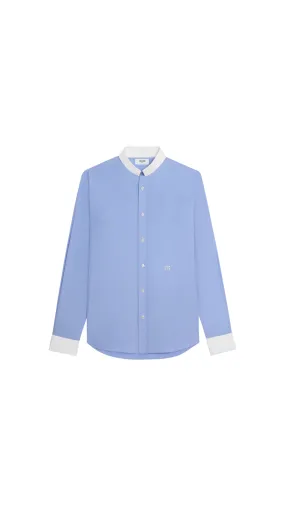 Loose Shirt With Inverted Collar In Striped Cotton - Blue