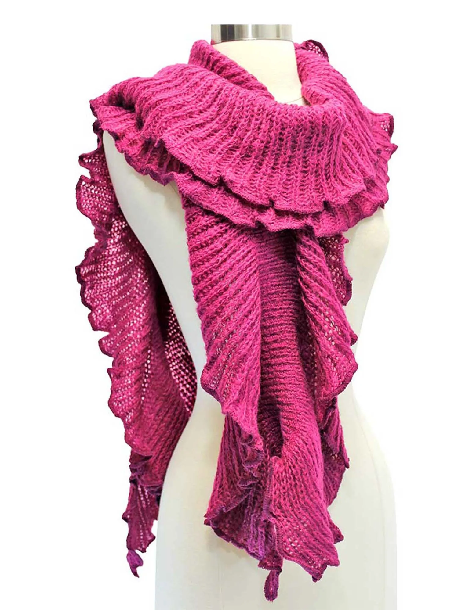 Magenta Ruffled Edge Feminine Knit Long Scarf