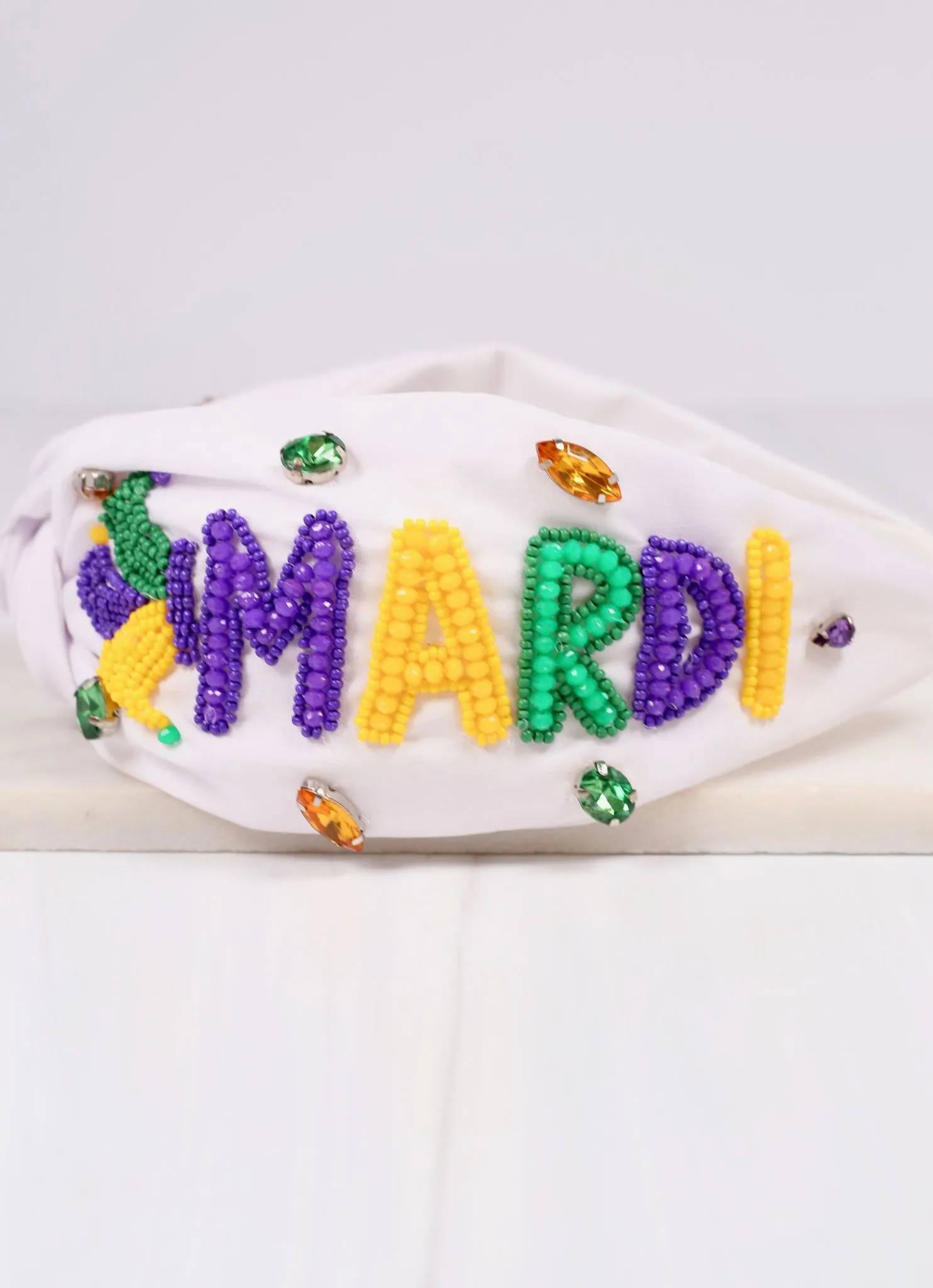 Mardi Gras Beaded Headband WHITE