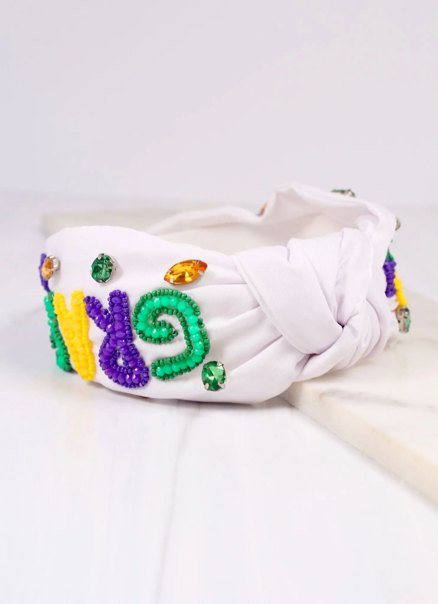 Mardi Gras Beaded Headband WHITE