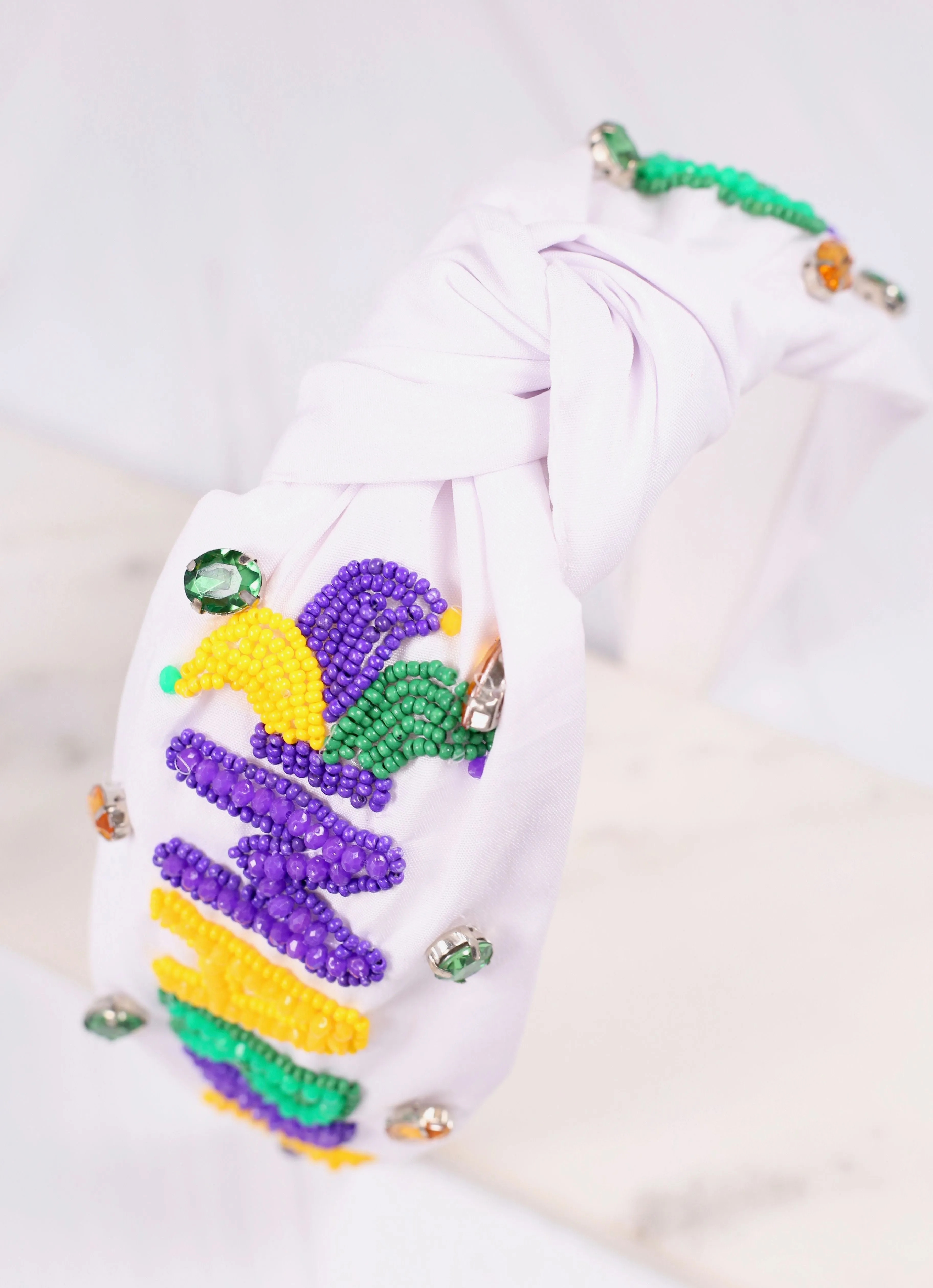 Mardi Gras Beaded Headband WHITE