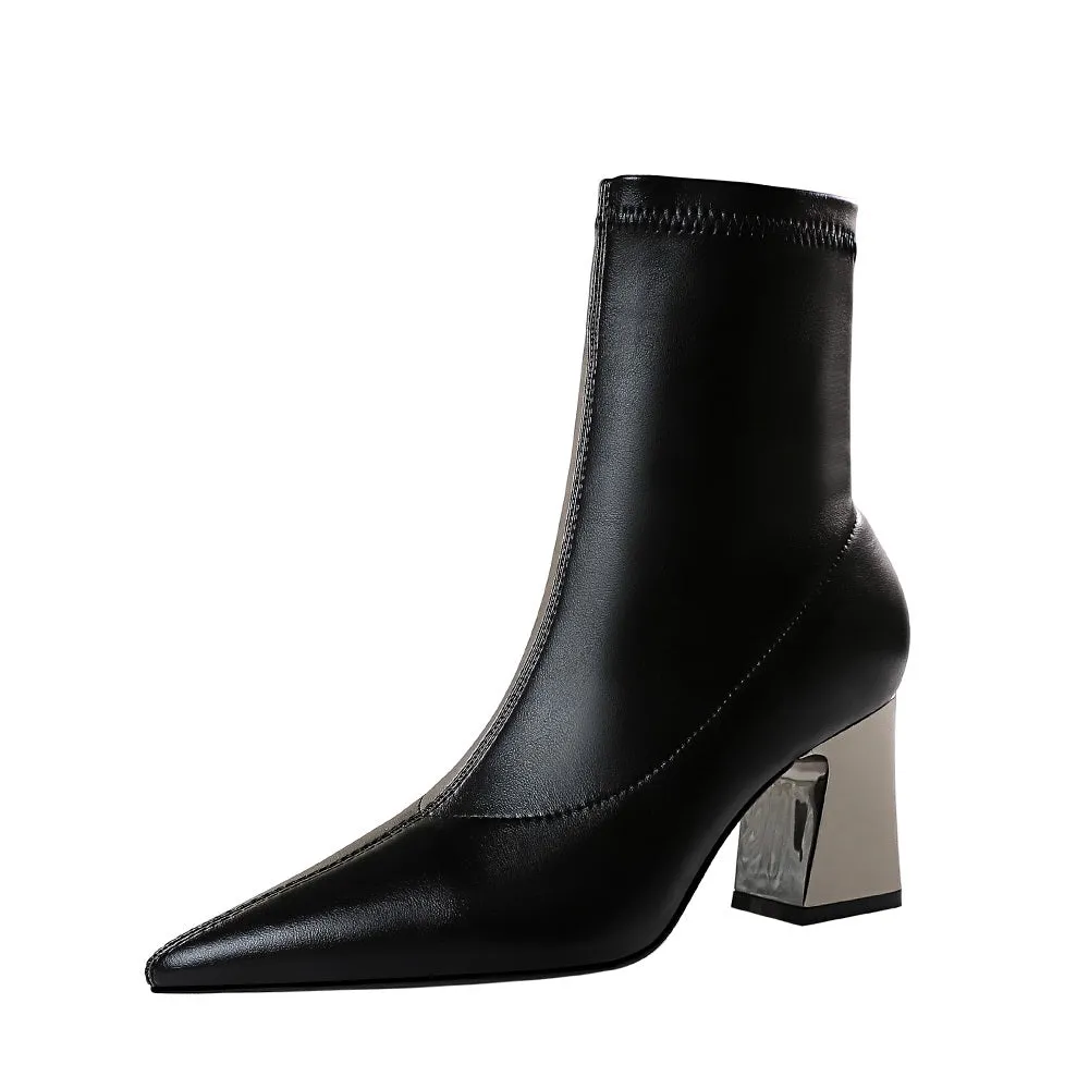 MBluxy high boots  pointed thick heel ankle boots