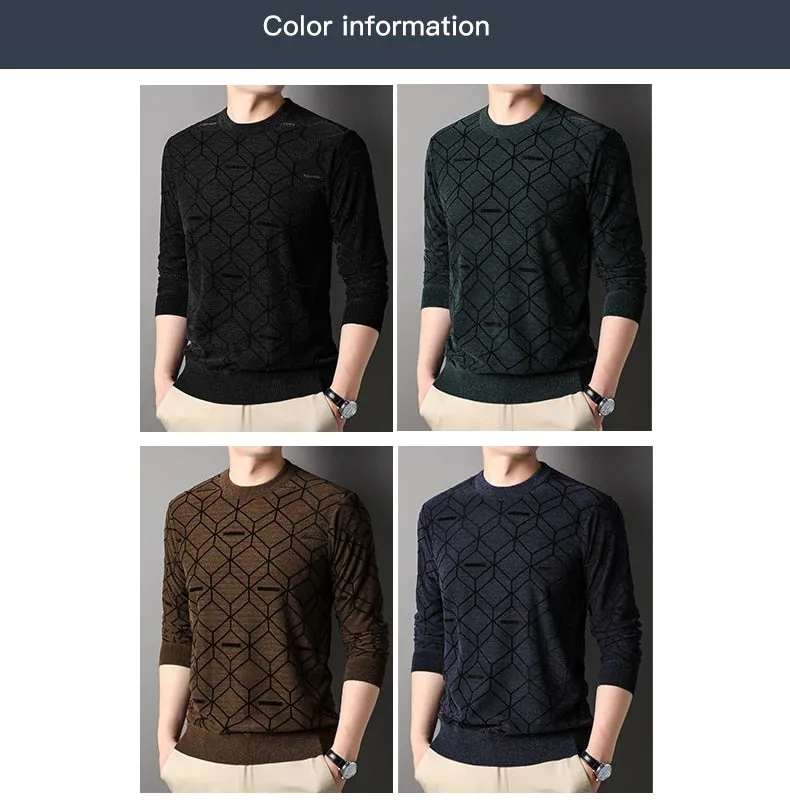 Men's Cashmere Standard Wool Long Sleeve O-Neck Sweatshirt Pullover