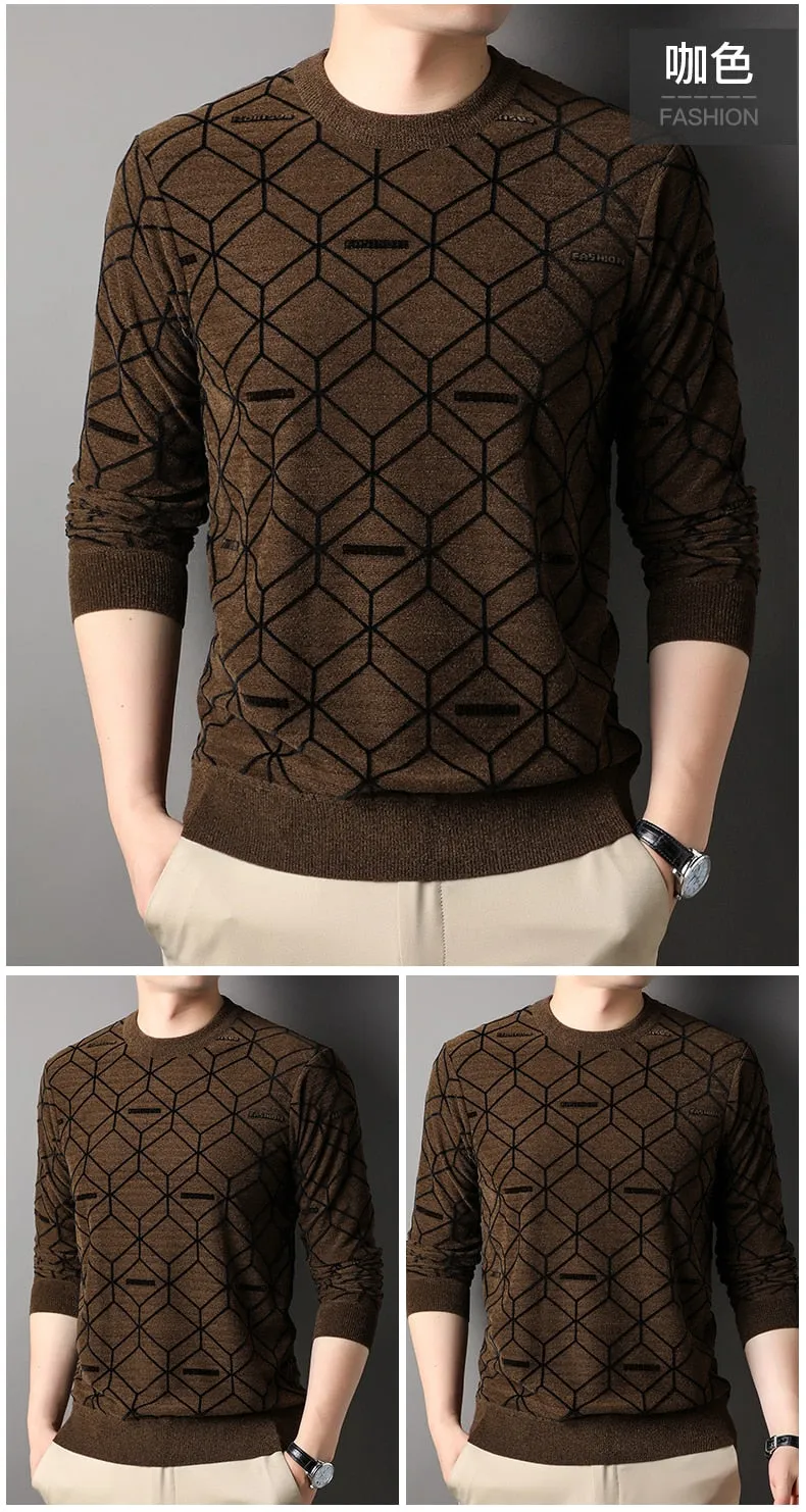 Men's Cashmere Standard Wool Long Sleeve O-Neck Sweatshirt Pullover