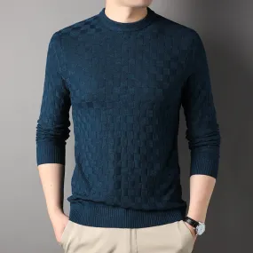 Men's Winter Standard Wool O-Neck Flat Knitted Plaid Sweatshirt Pullover